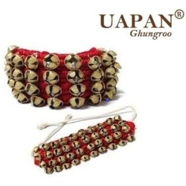 Uapan Brass Ghungroo Anklets Bells (4 Line Pad, Red, Pair) For Women
