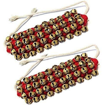 Uapan Brass Ghungroo Anklets Bells (4 Line Pad, Red, Pair) For Women