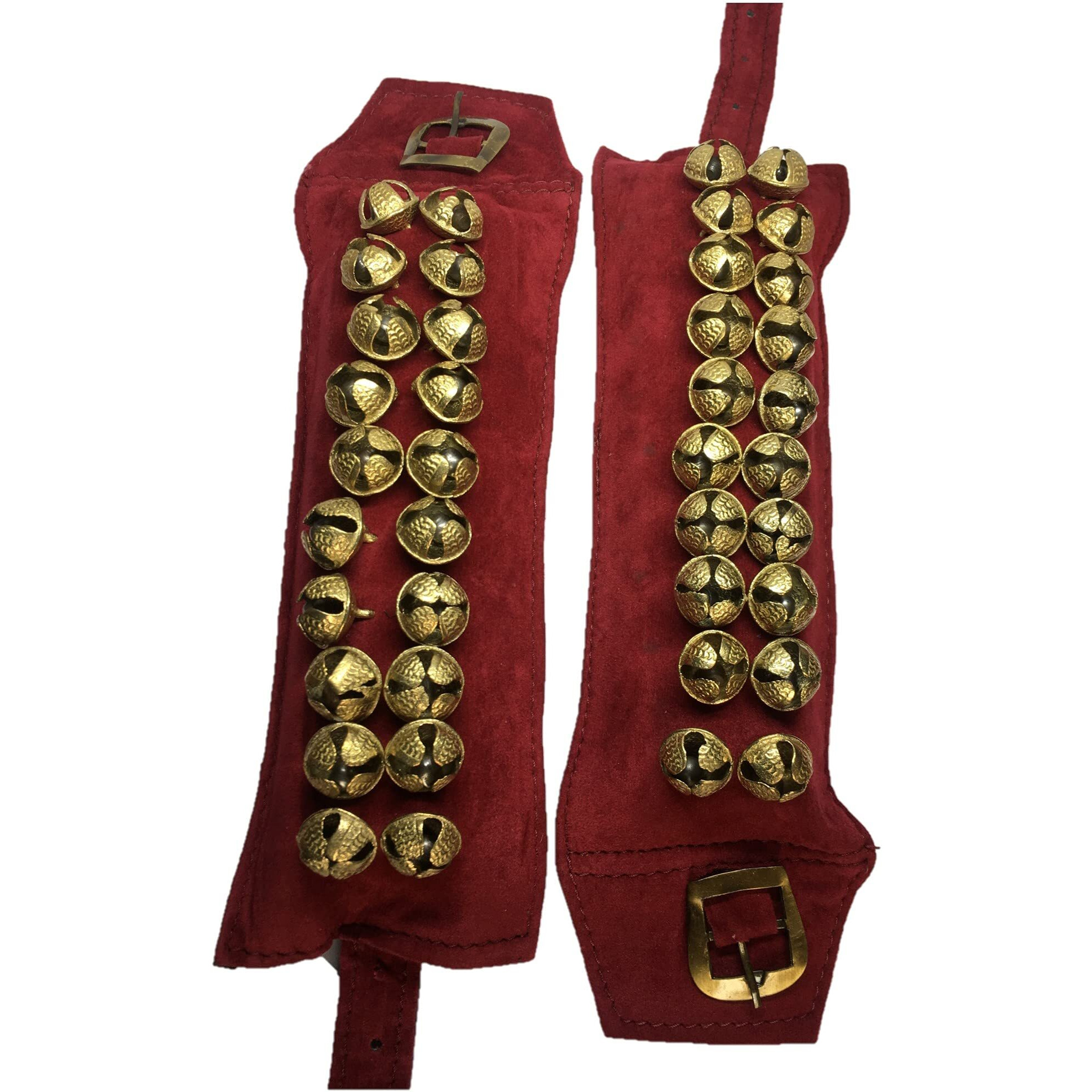 Uapan Brass Ghungroo Ankle Bells Velvet 2 Line Pad For Classical Kathak Dance With Adjustable Strap (Maroon,40 Bells)