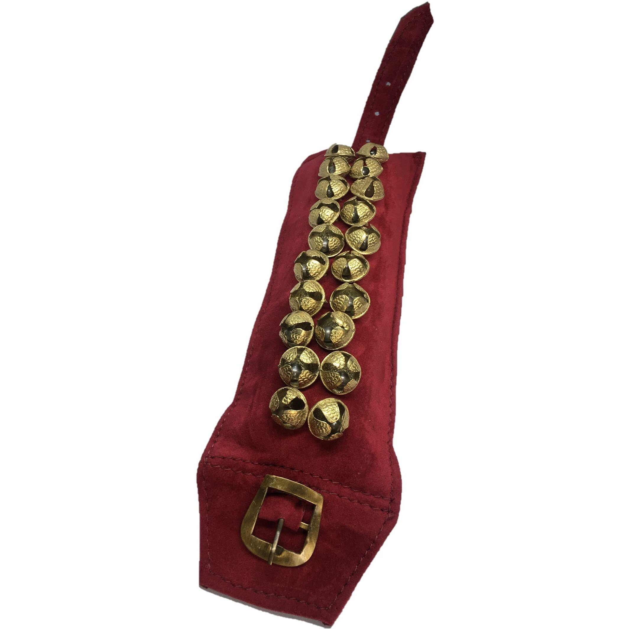 Uapan Brass Ghungroo Ankle Bells Velvet 2 Line Pad For Classical Kathak Dance With Adjustable Strap (Maroon,40 Bells)