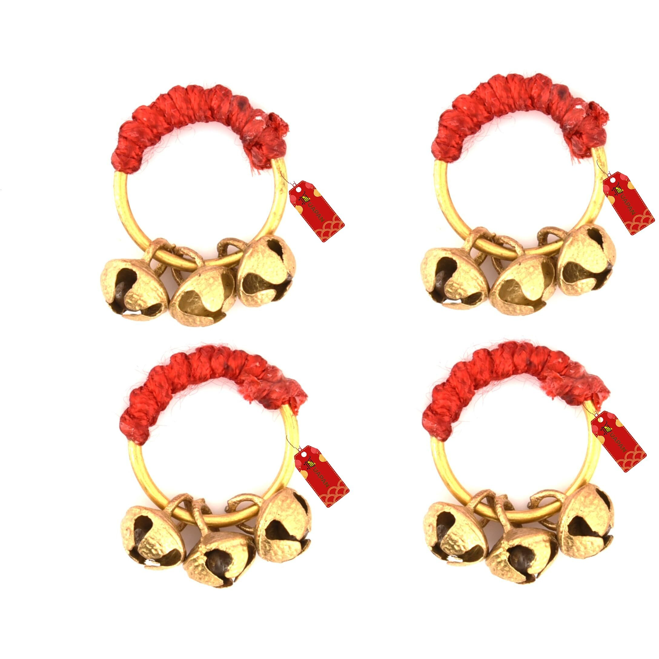 Uapan Brass Ghungroo Kadi Fingers For Puja Aarti Hand Finger Clapping Ring Cymbals Pooja Bhajan Set Pair Musical Instrument(Red Pack Of 2 Pair)