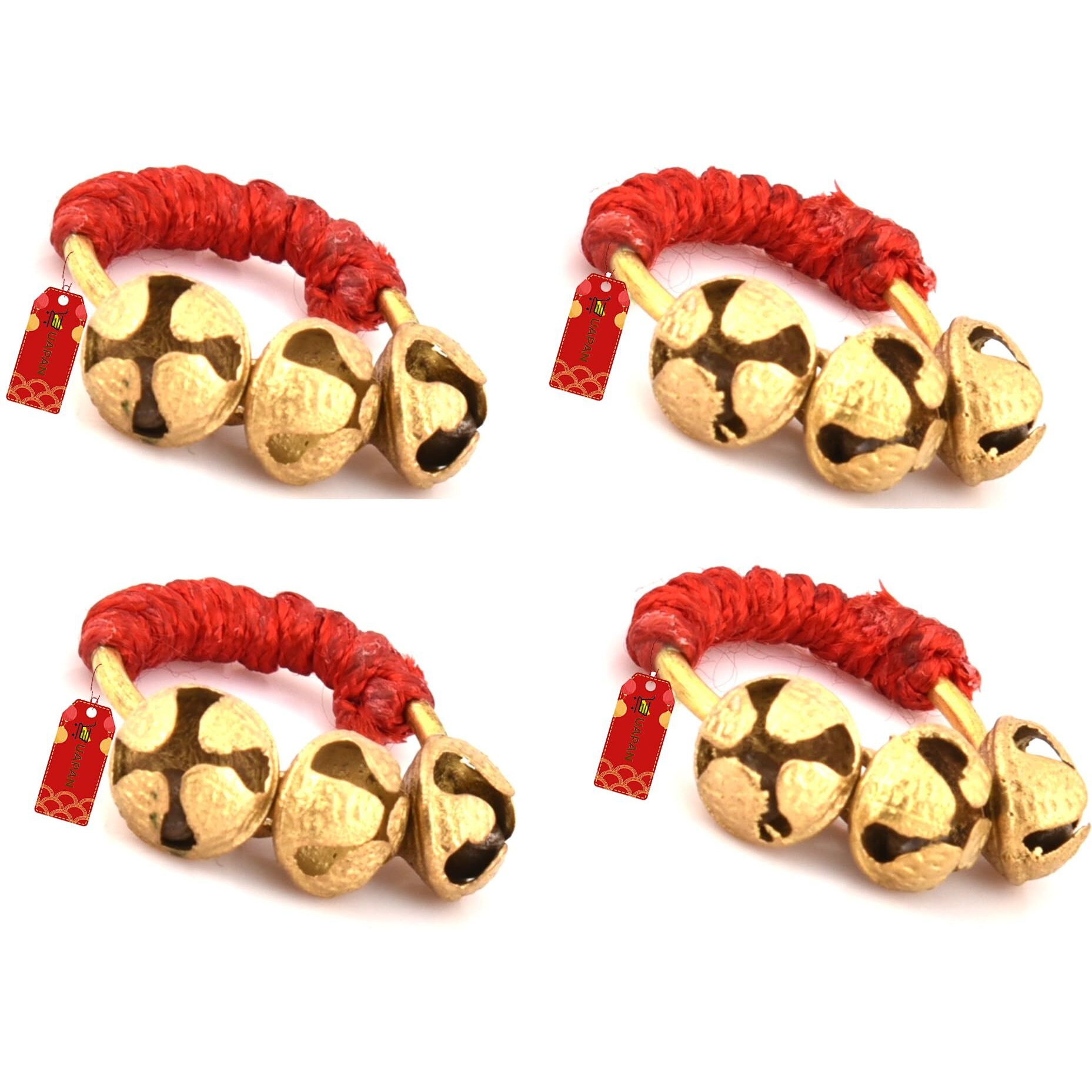 Uapan Brass Ghungroo Kadi Fingers For Puja Aarti Hand Finger Clapping Ring Cymbals Pooja Bhajan Set Pair Musical Instrument(Red Pack Of 2 Pair)