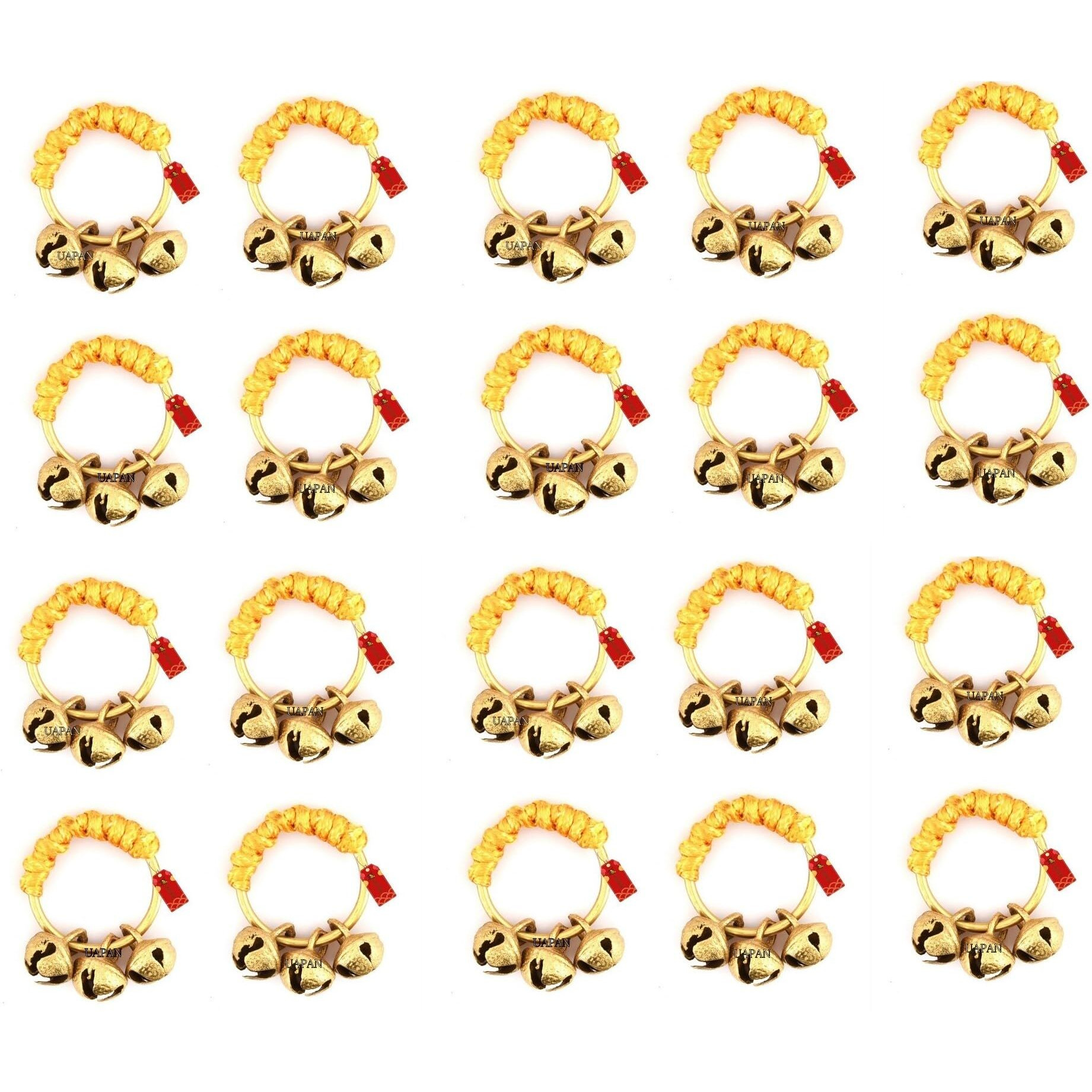 Uapan Ghungroo Kadi Fingers For Puja Aarti Hand Finger Clapping Ring Cymbals Pooja Bhajan Set Pair Musical Instrument Finger Cymbol (Yellow, Pack Of 10 Pair)