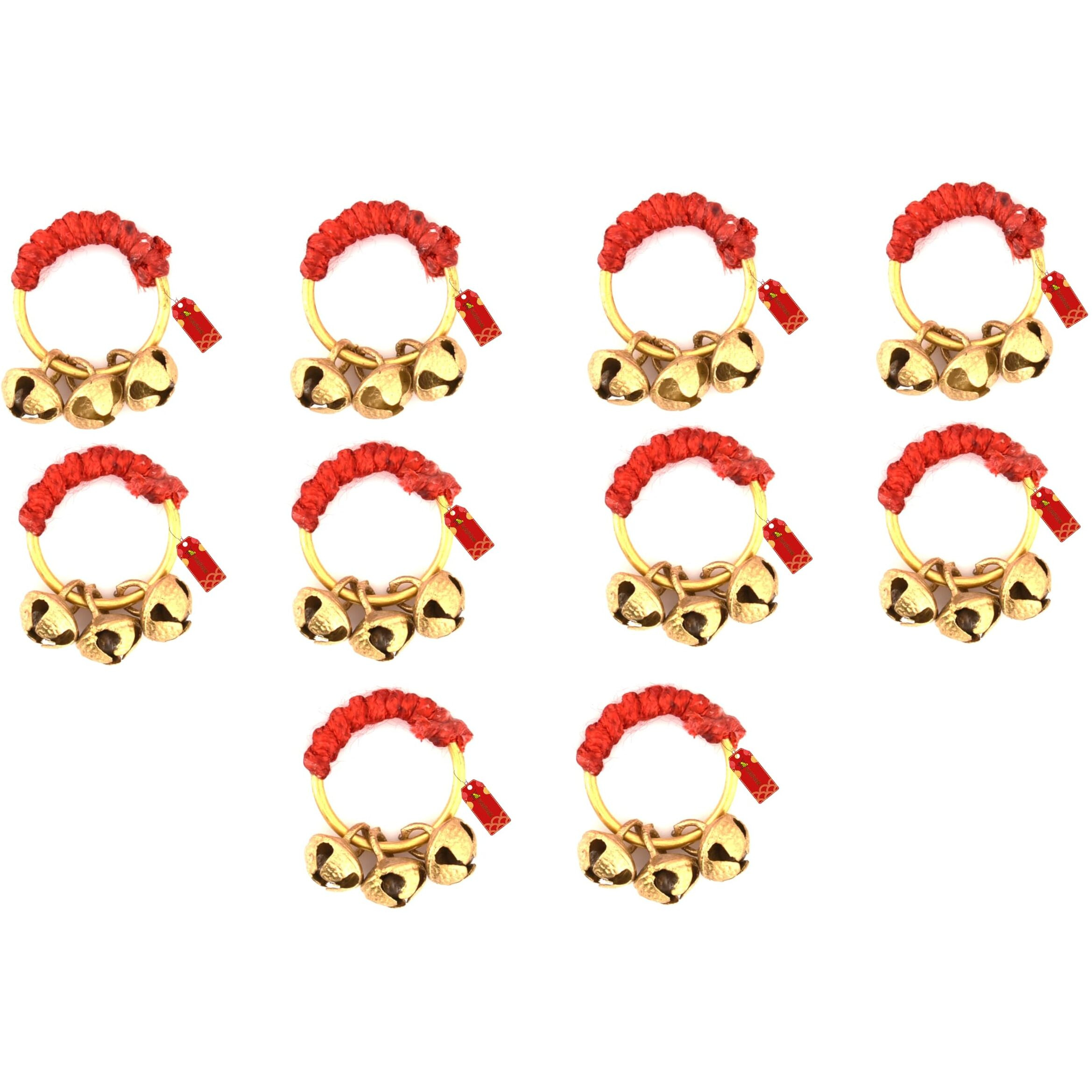 Uapan Ghungroo Kadi Fingers For Puja Aarti Hand Finger Clapping Ring Cymbals Pooja Bhajan Set Pair Musical Instrument Finger Cymbol (Red, Pack Of 5 Pair)