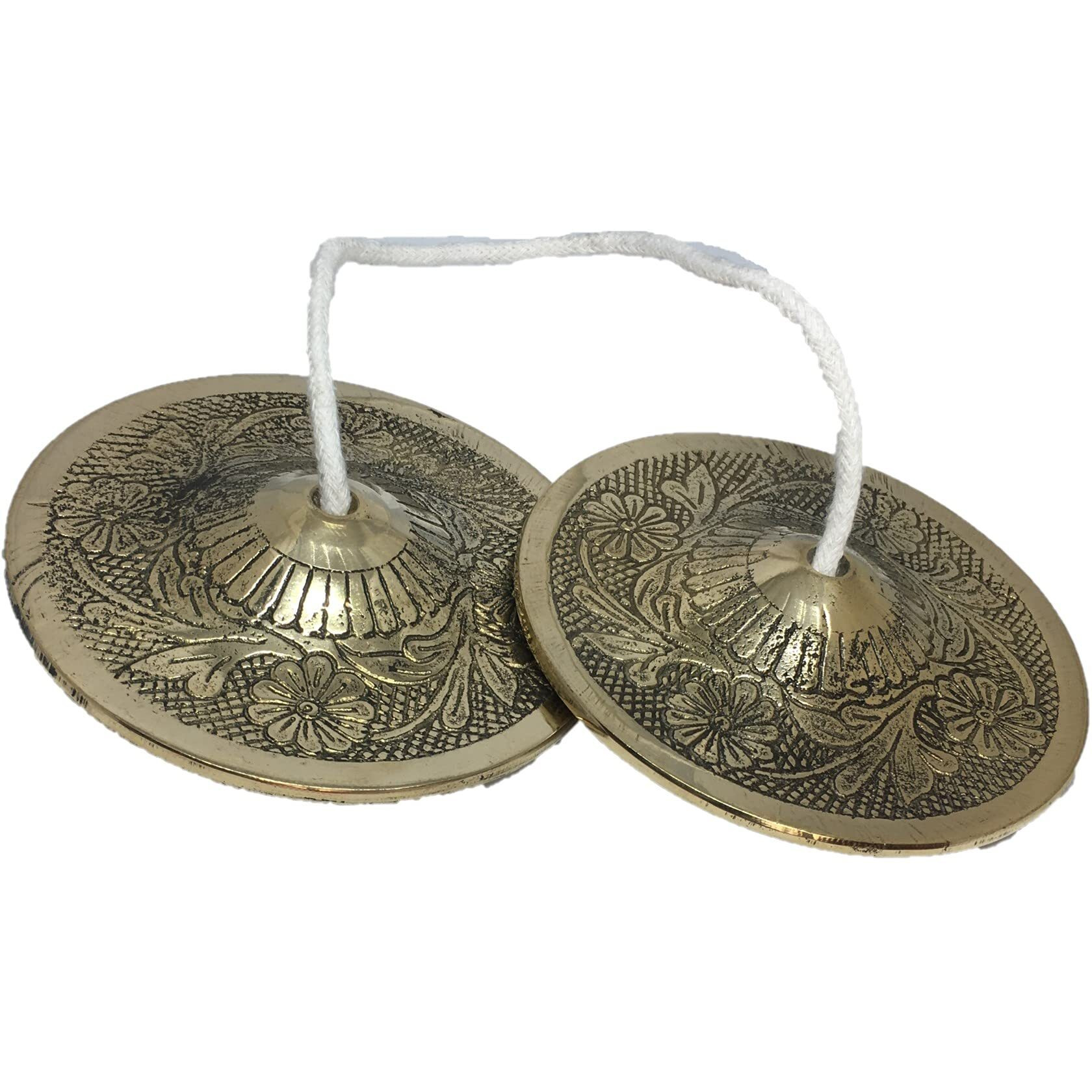 Uapan Metalcraft Brass Designer Manjira Manjeera For Handmade Percussion Instrument, Hand Cymbals - Indian Musical Instrument Brass Pooja Bell (Gold, Pack Of (Big Size)