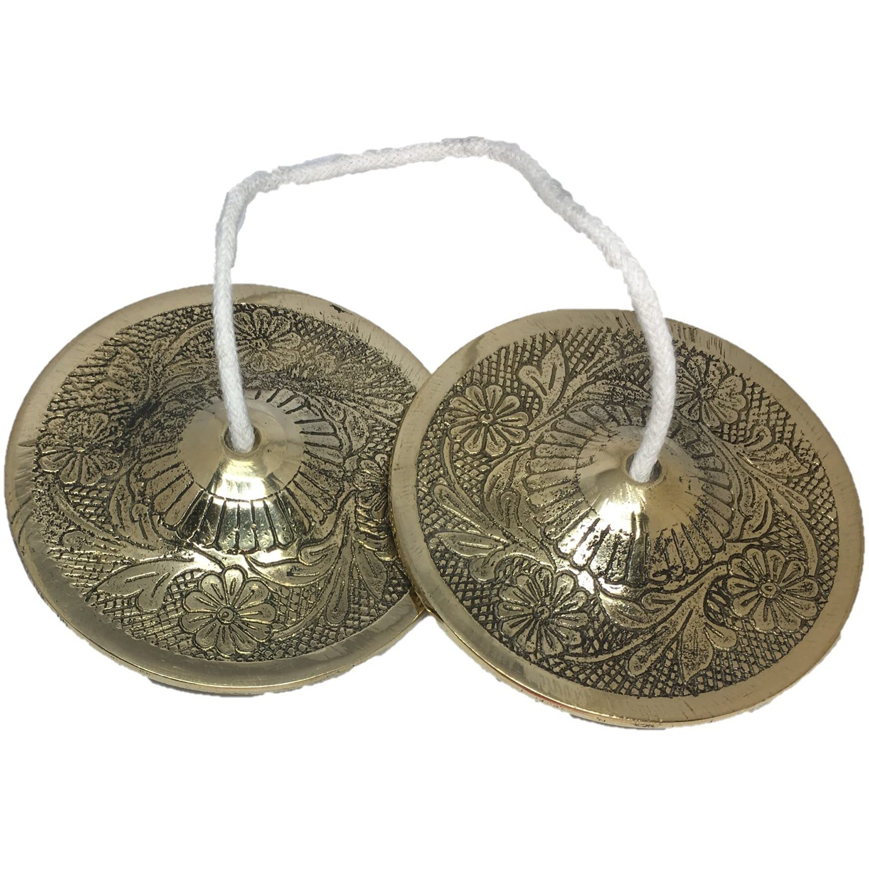Uapan Metalcraft Brass Designer Manjira Manjeera For Handmade Percussion Instrument, Hand Cymbals - Indian Musical Instrument Brass Pooja Bell (Gold, Pack Of (Big Size)