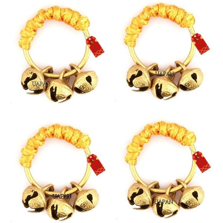 Uapan Brass Ghungroo Kadi Fingers For Puja Aarti Hand Finger Clapping Ring Cymbals Pooja Bhajan Set Pair Musical Instrument(Yellow Pack Of 2 Pair)