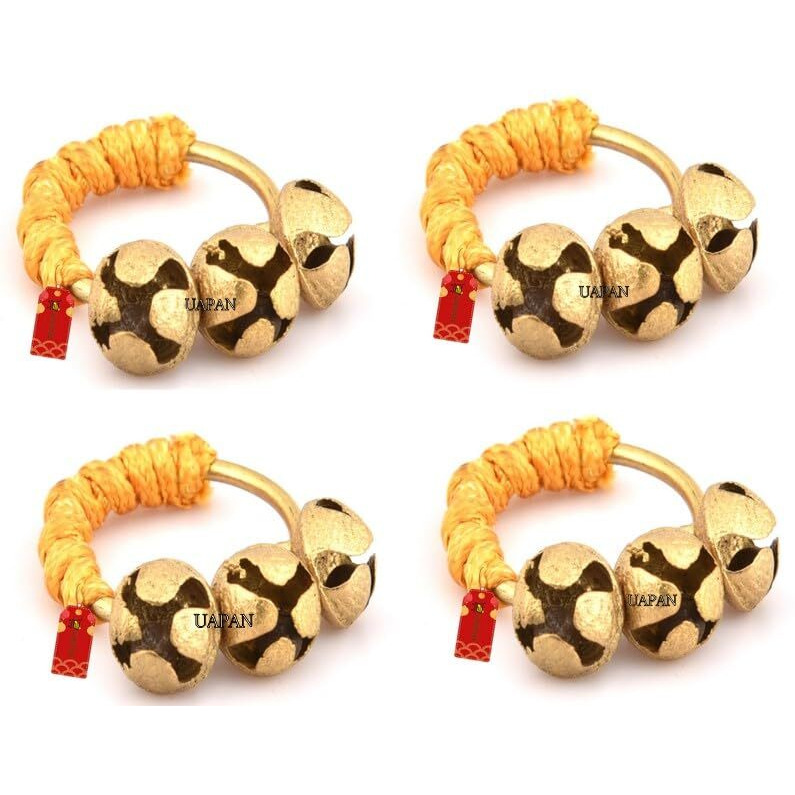 Uapan Brass Ghungroo Kadi Fingers For Puja Aarti Hand Finger Clapping Ring Cymbals Pooja Bhajan Set Pair Musical Instrument(Yellow Pack Of 2 Pair)