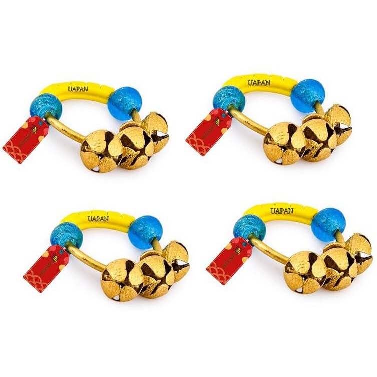 Uapan Brass Yellow Rubber Kadi Brass Ghungroos For Bhajan Clapping Finger Ring Gifting Small Bells For Lord Godess God Ganapati Pooja Aarti Ganesh Pooja Celebration (2 Pair)