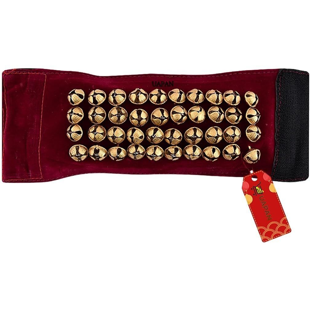 Uapan Brass Ghungroo Ankle Bells Velvet 4 Line Pad For Classical Kathak Dance With Adjustable Strap (Maroon Velvet,80 Bells)