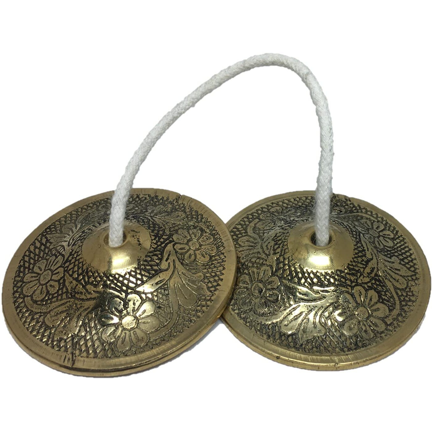 Uapan Metalcraft Brass Designer Manjira Manjeera For Handmade Percussion Instrument, Hand Cymbals - Indian Musical Instrument Brass Pooja Bell (Gold, Pack Of (Small Size)