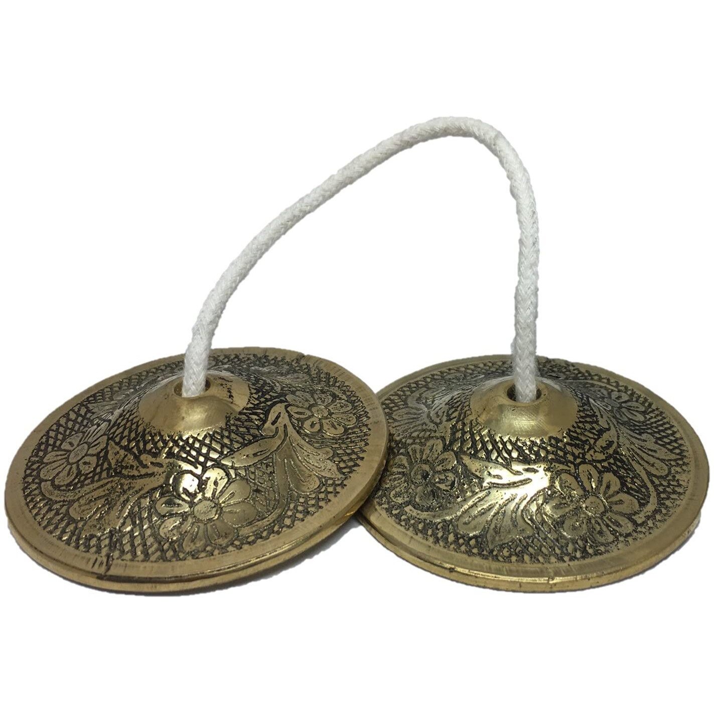 Uapan Metalcraft Brass Designer Manjira Manjeera For Handmade Percussion Instrument, Hand Cymbals - Indian Musical Instrument Brass Pooja Bell (Gold, Pack Of (Small Size)
