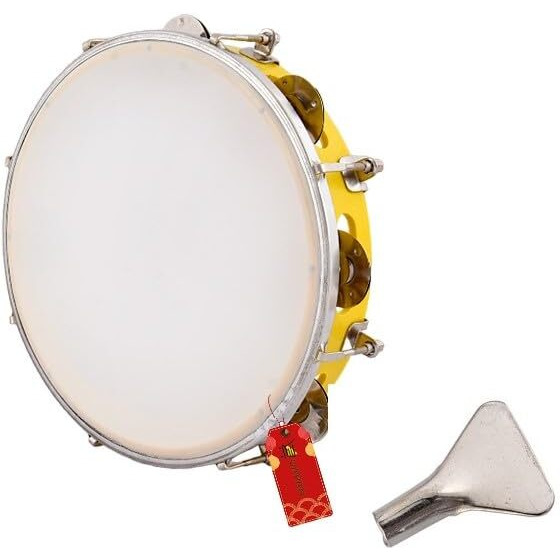 Uapan Dafli Musical Instrument Dafli/Tambourine 7Inch Hand Percussion Musical Instrument (Yellow Color Small Tambourine)