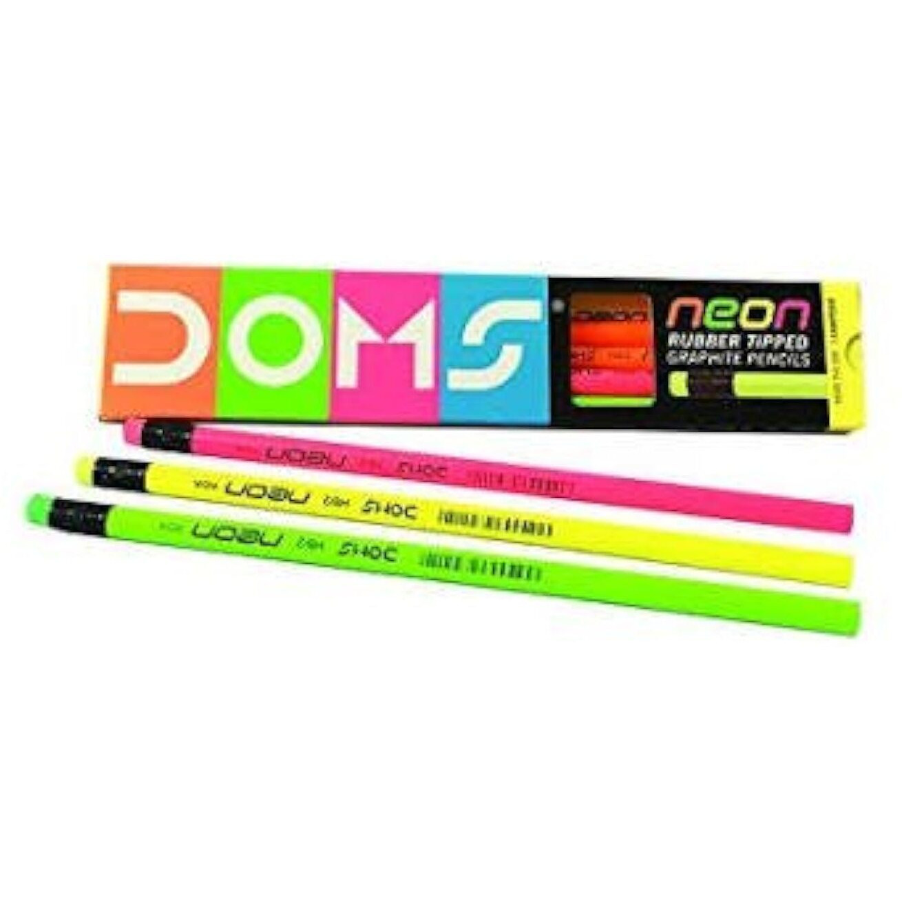 Doms Neon Rubber Tipped Hb/2 Graphite Pencils Box Pack | Non-Toxic | Free Sharpner Inside The Box | Easy & Smooth Sharpening | Pack Of 20 Pencils