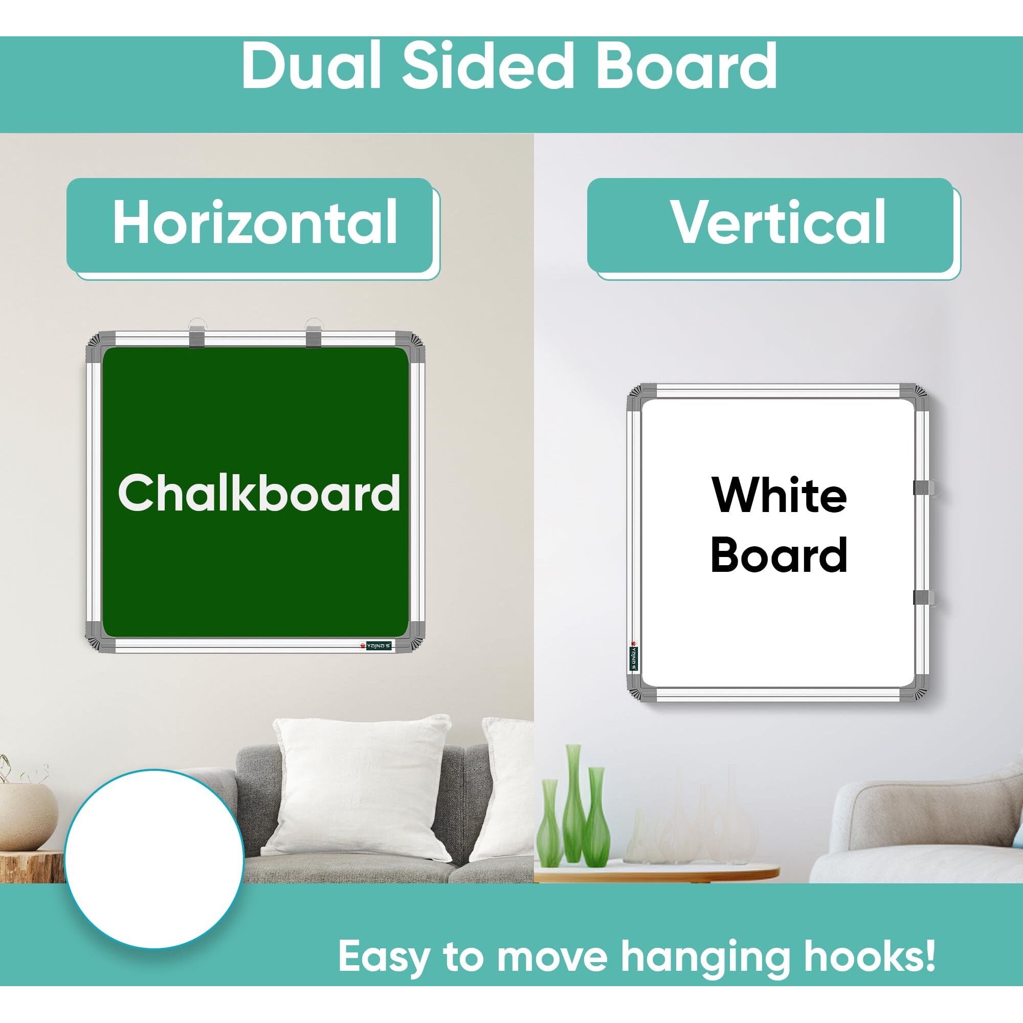 Yajnas Non-Magnetic 3X3 Feet Double Sided Whiteboard & Chalkboard Both Side Writing Board With 1 Marker And 1 Duster - Set Of 3 Items