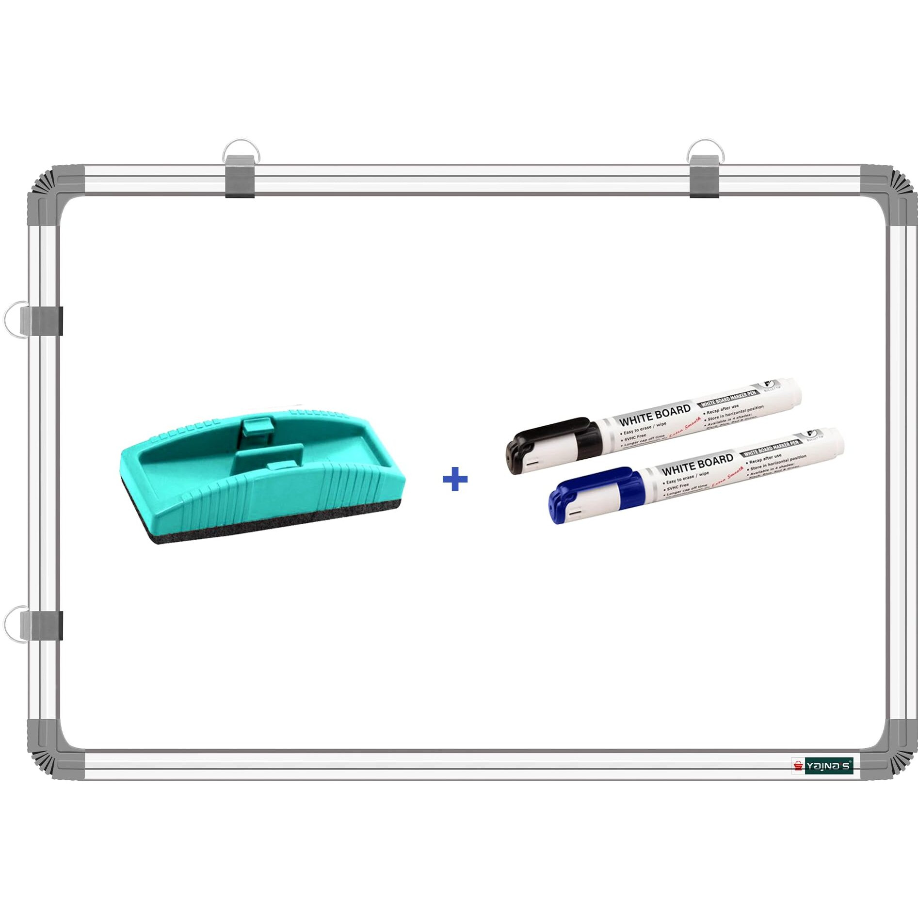 Yajnas Non-Magnetic 2X4 Feet Double Sided Whiteboard & Chalkboard Both Side Writing Board With 2 Markers + 1 Duster - Set Of 4 Items