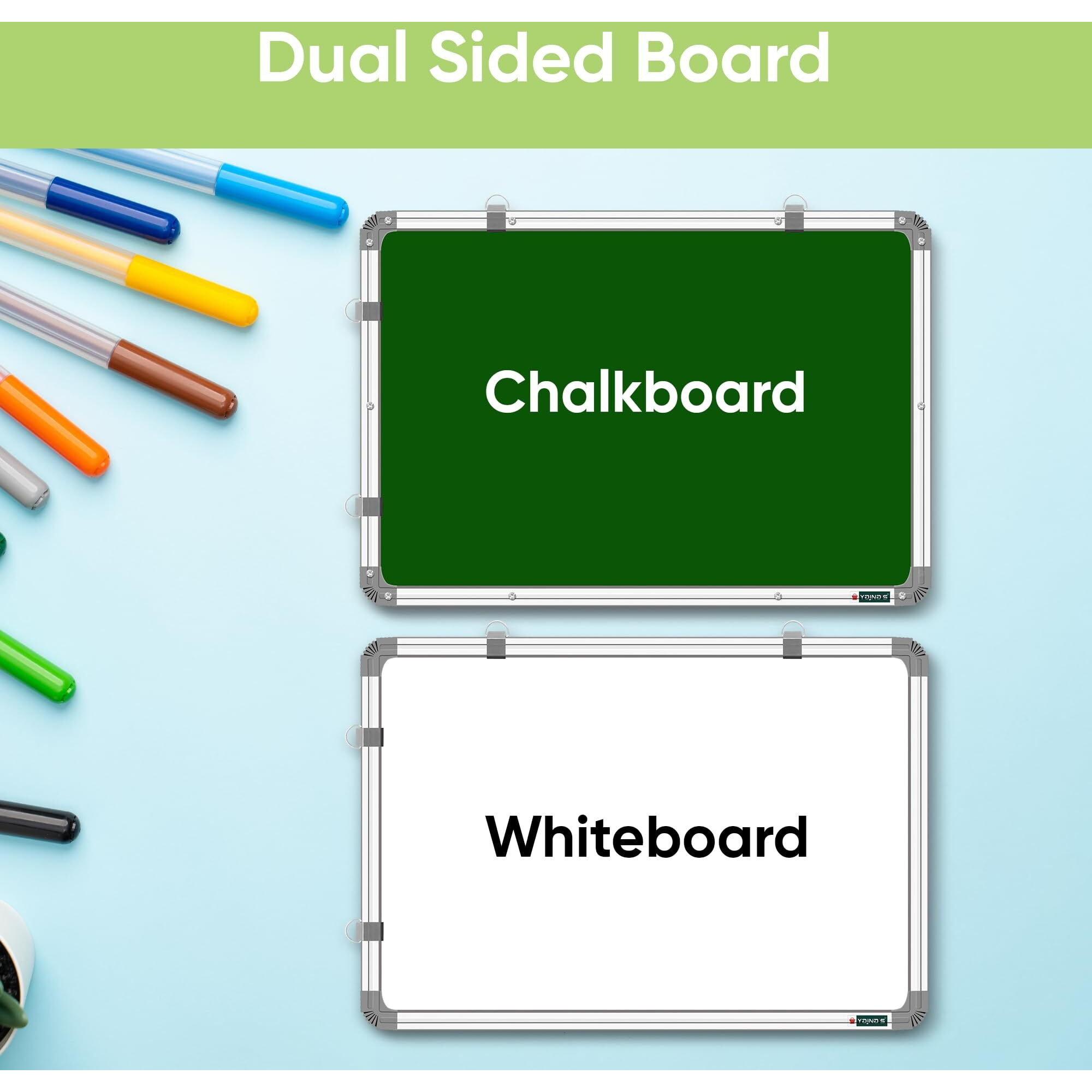 Yajnas Non-Magnetic 2X4 Feet Double Sided Whiteboard & Chalkboard Both Side Writing Board With 2 Markers + 1 Duster - Set Of 4 Items