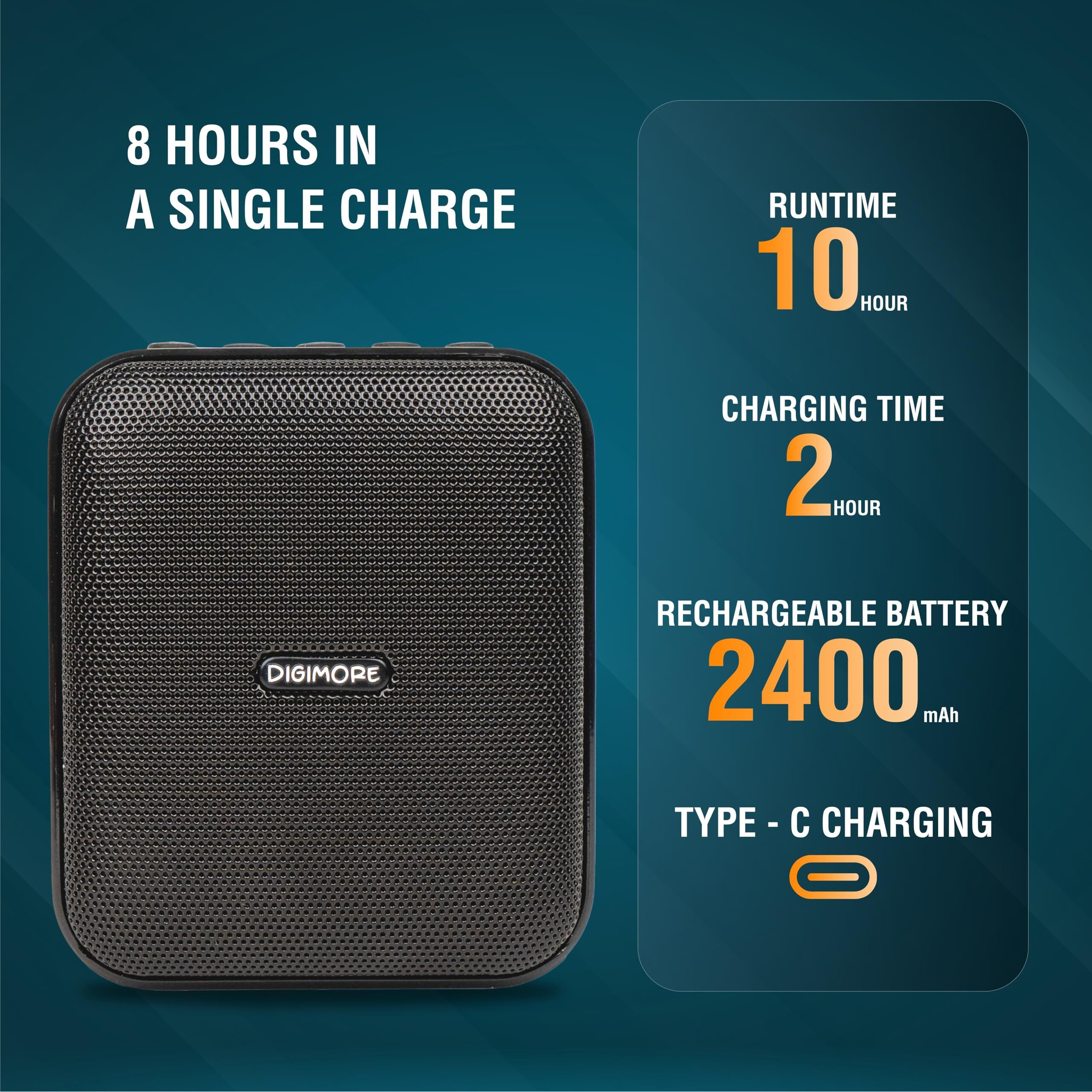 Digimore D-1210 Bluetooth Voice Amplifier For Teachers | 10H Battery Life, And Mp3 Support |10W Portable Pa System With Headset Microphone For Tour Guides,Yoga,Fitness Instructors,Colleges (Red)