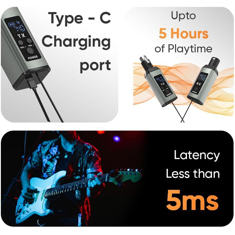 Digimore Uhf Wireless Xlr Transmitter And Receiver | Up To 100Ft Range | 5Hrs Long Battery | &lt5Ms Latency | Xlr Connector For Guitars, Mics, Mixers, And Pa Systems (D-740)