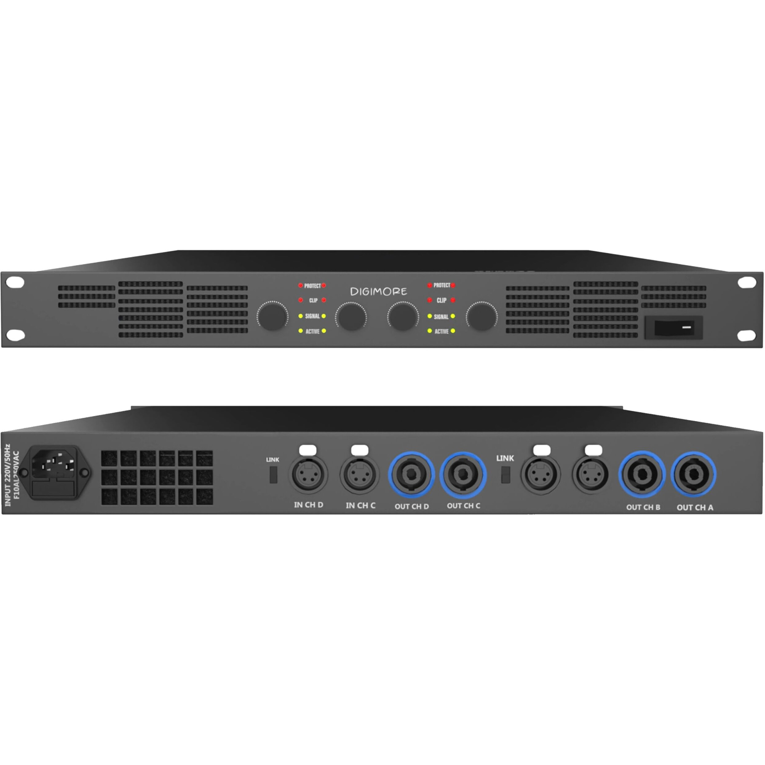 Digimore 2000W Class-D Amplifier | 4 Channel Amplifier | 500W X 4 Channel At 4Ohms | 350W X 4 Channel At 8 Ohms | Class-D | Protect & Clip | Live Events, Shows, Dj (D-20A)