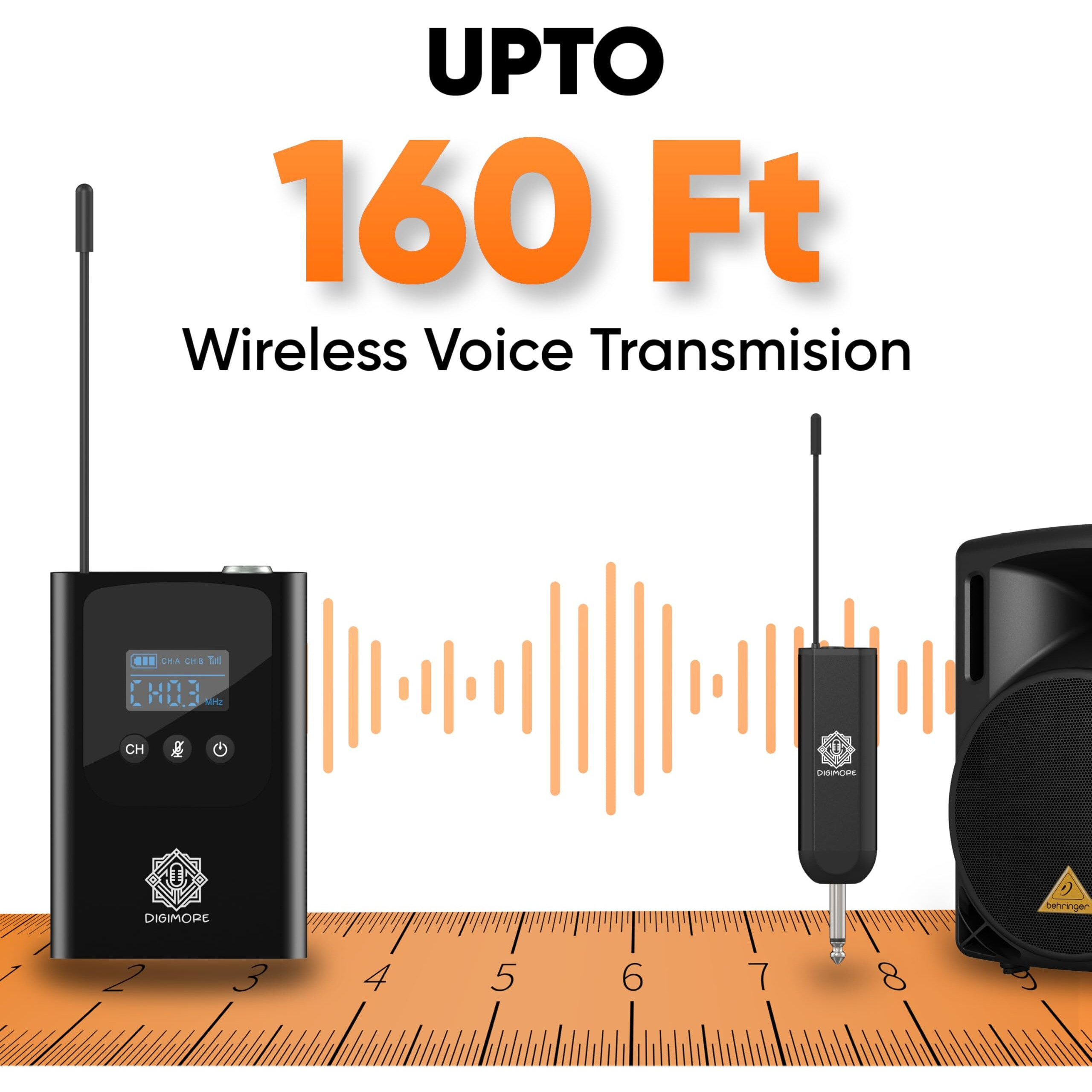 Digimore Uhf Wireless Headset Mic | 3-Pin Mini Xlr Mic | 12Hrs Battery | 160Ft Range | Type-C | 5 Channels | &lt5Ms Latency | Heavy Metal & Glass Body | Ideal For Fitness, Churches, Classrooms (D-345S)