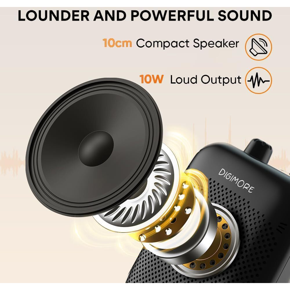 Digimore Wireless Voice Amplifier For Teachers With Bluetooth | 10-Hr Battery | 10W Speaker | Wireless Headset Mic For Tour Guides, Teaching Mic, Factory Visits & Pa System (D-1200 Wl)