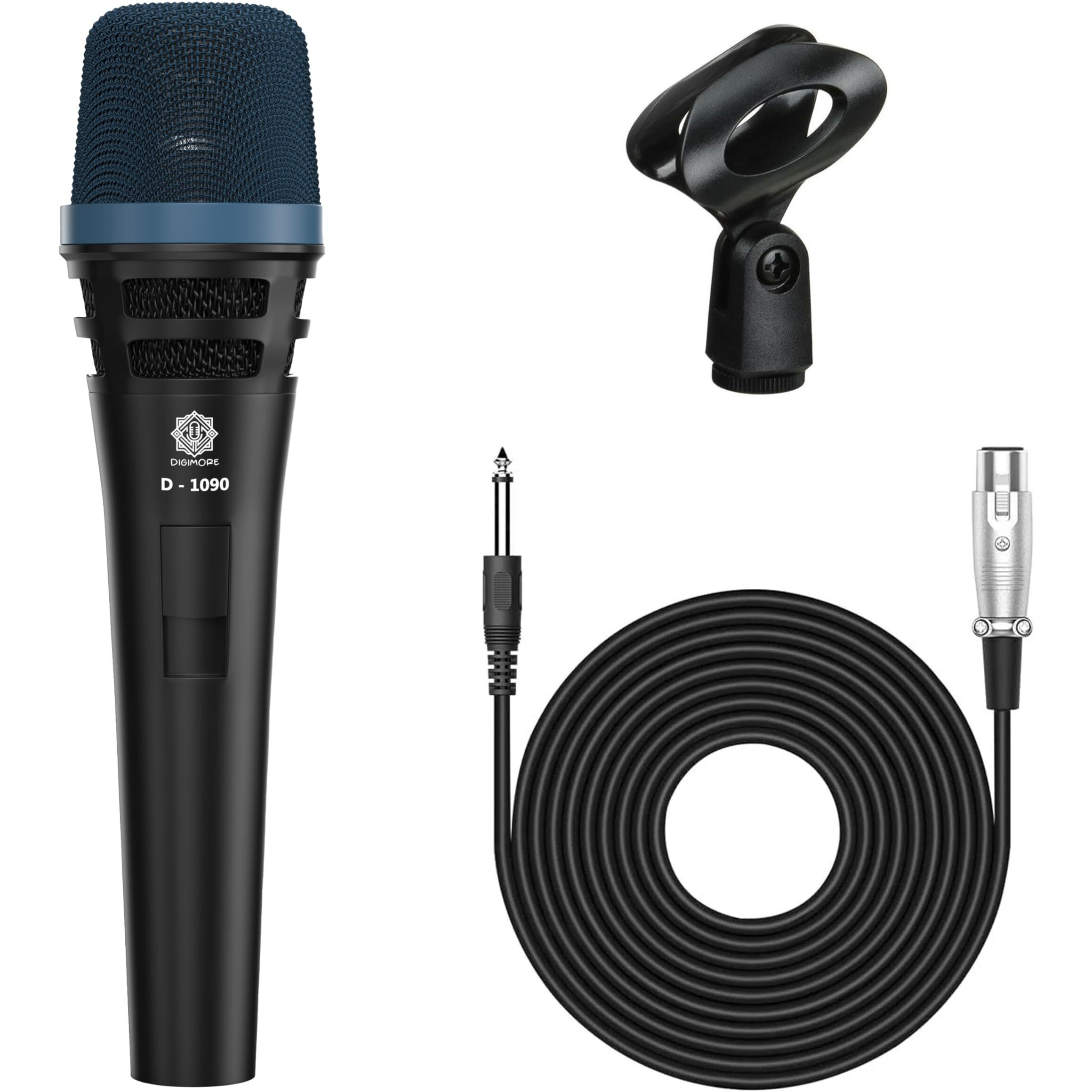 Digimore Professional Xlr Dynamic Microphone | Cardioid Pickup | Large Capsule | 20Ft Xlr Cable & Mic Holder | Ideal For Singing, Karaoke, Recording, Dj & Live Performances (D-1090)