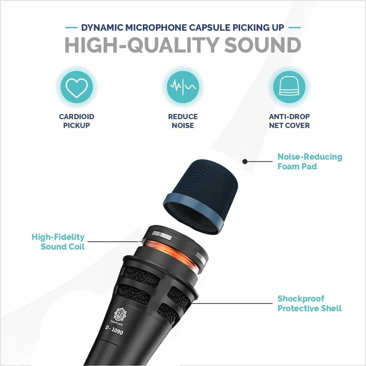 Digimore Professional Xlr Dynamic Microphone | Cardioid Pickup | Large Capsule | 20Ft Xlr Cable & Mic Holder | Ideal For Singing, Karaoke, Recording, Dj & Live Performances (D-1090)