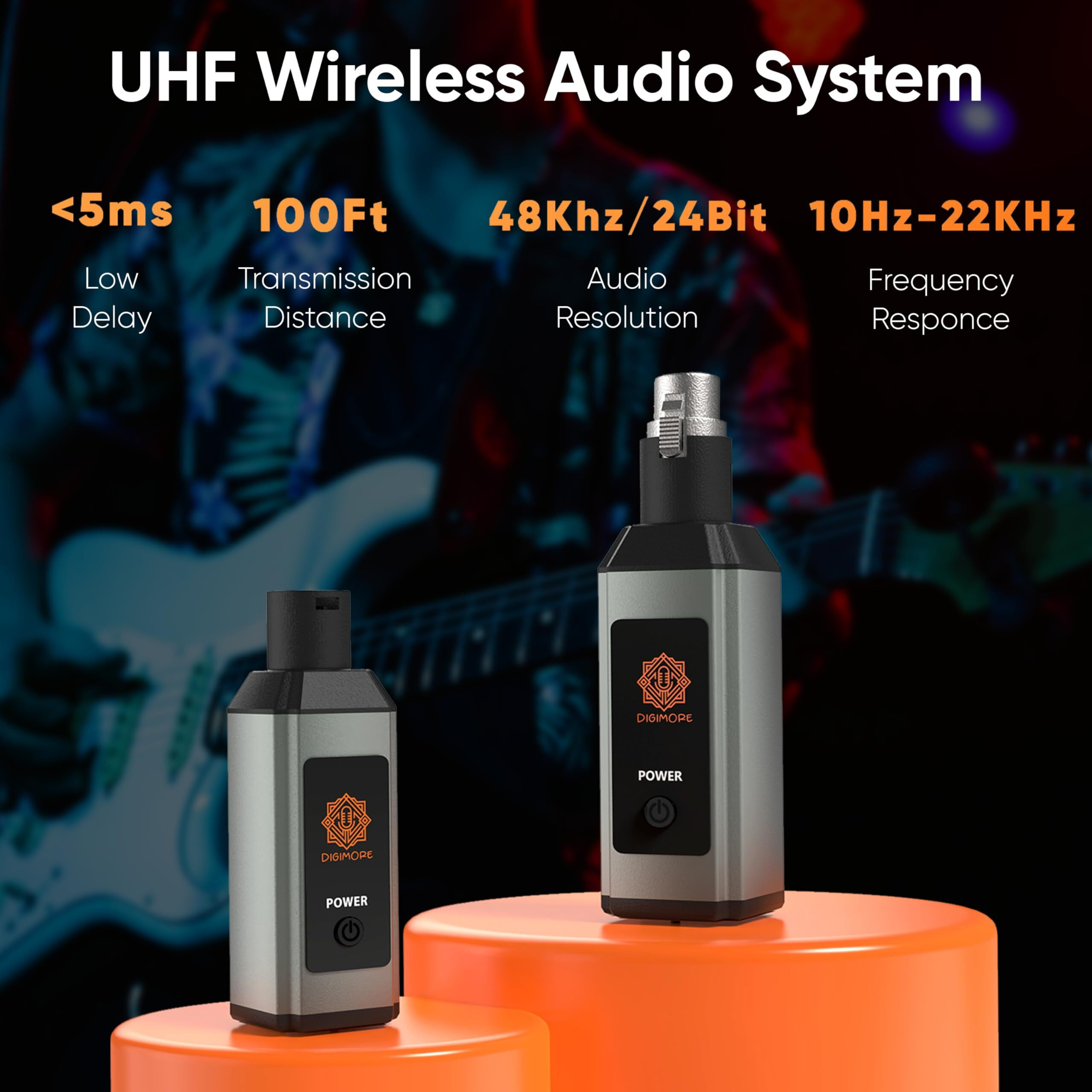 Digimore Uhf Wireless Xlr Transmitter And Receiver | Up To 100Ft Range | 5Hrs Long Battery | &lt5Ms Latency | Xlr Connector For Guitars, Mics, Mixers, And Pa Systems (D-710)