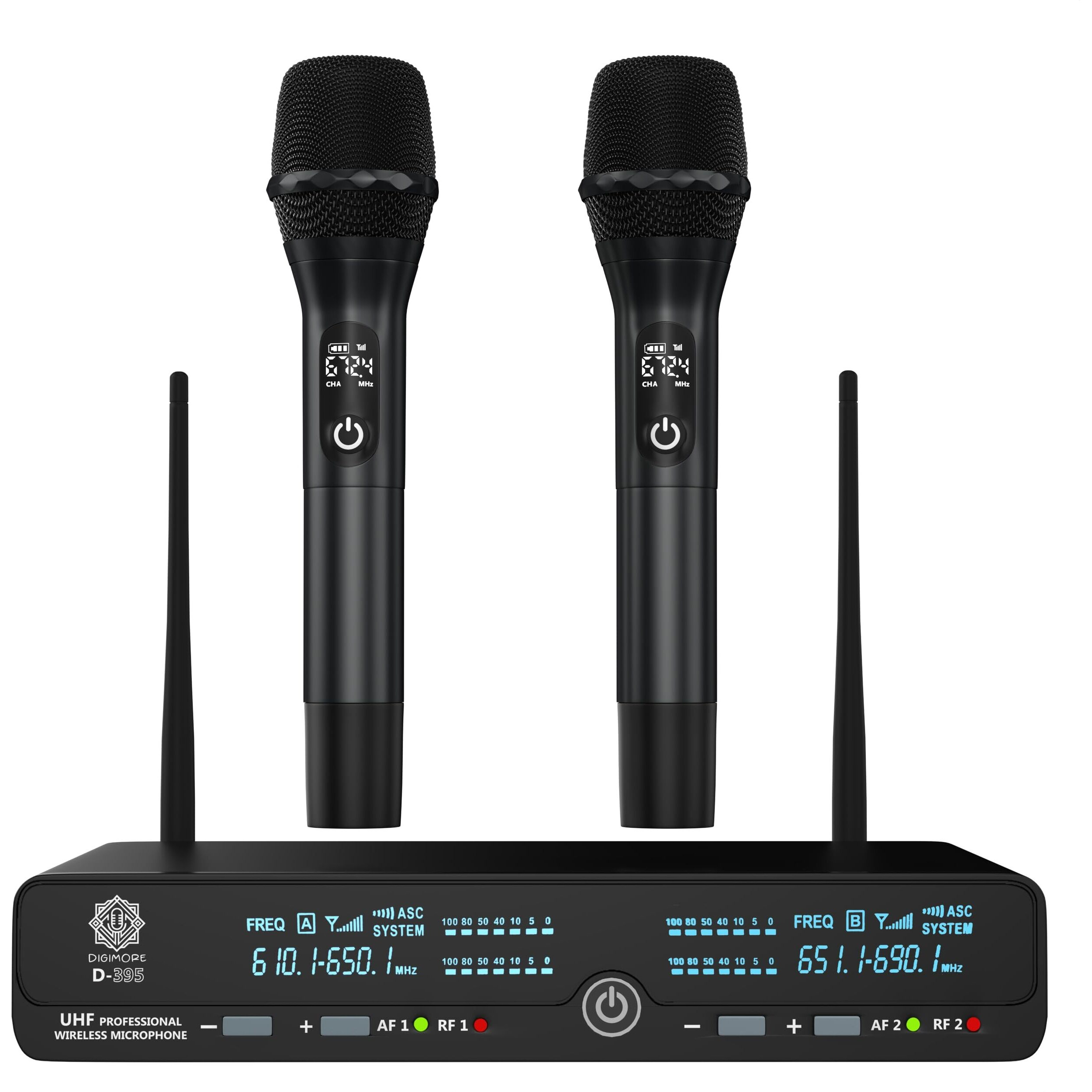 Digimore Uhf Wireless Microphone System | Dual Handheld Mics | 72 Channels | 350 Ft Range | 8H Battery | Metal Body | Ideal For Karaoke, Stage, Church, Dj, Events, Singing, Public Speaking (D-395 Hh)