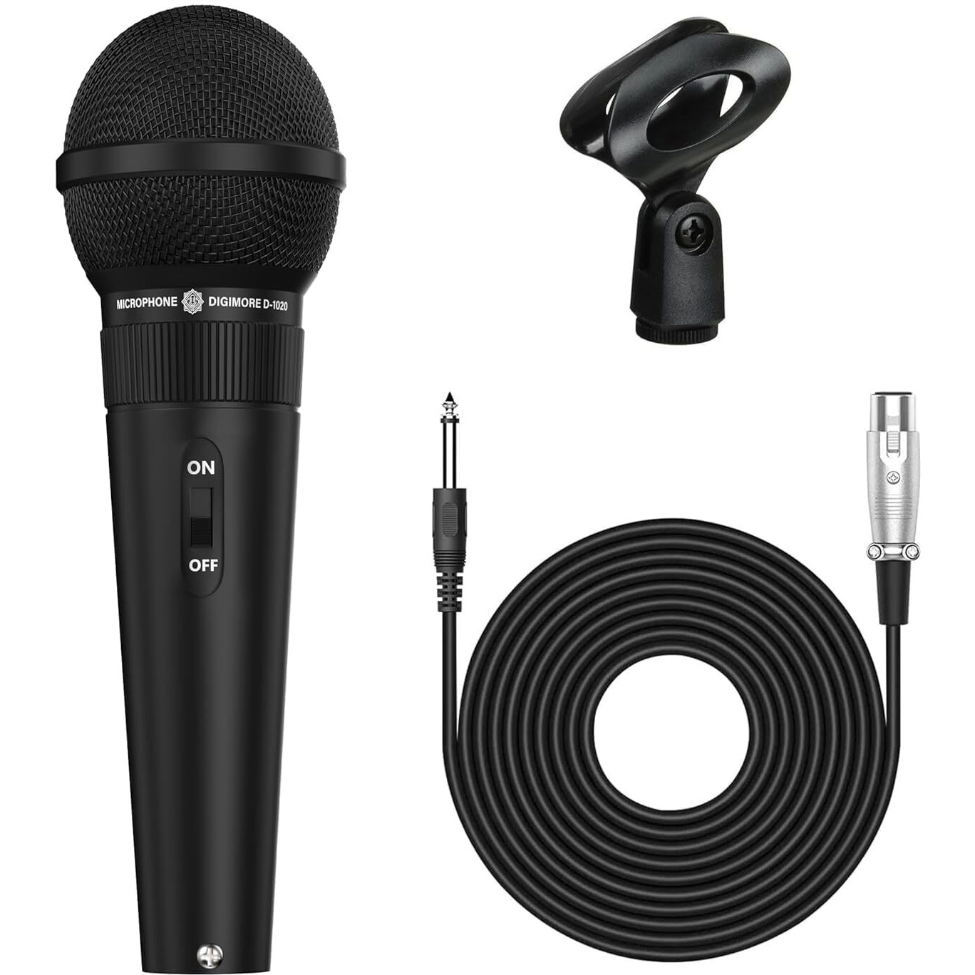 Digimore Professional Cardioid Dynamic Microphone | Wired Mic With 20Ft Xlr Cable & Mic Holder | For Vocals, Singing, Karaoke, Live Performance, Studio, Pa System, Stage, Recording (D-1020)