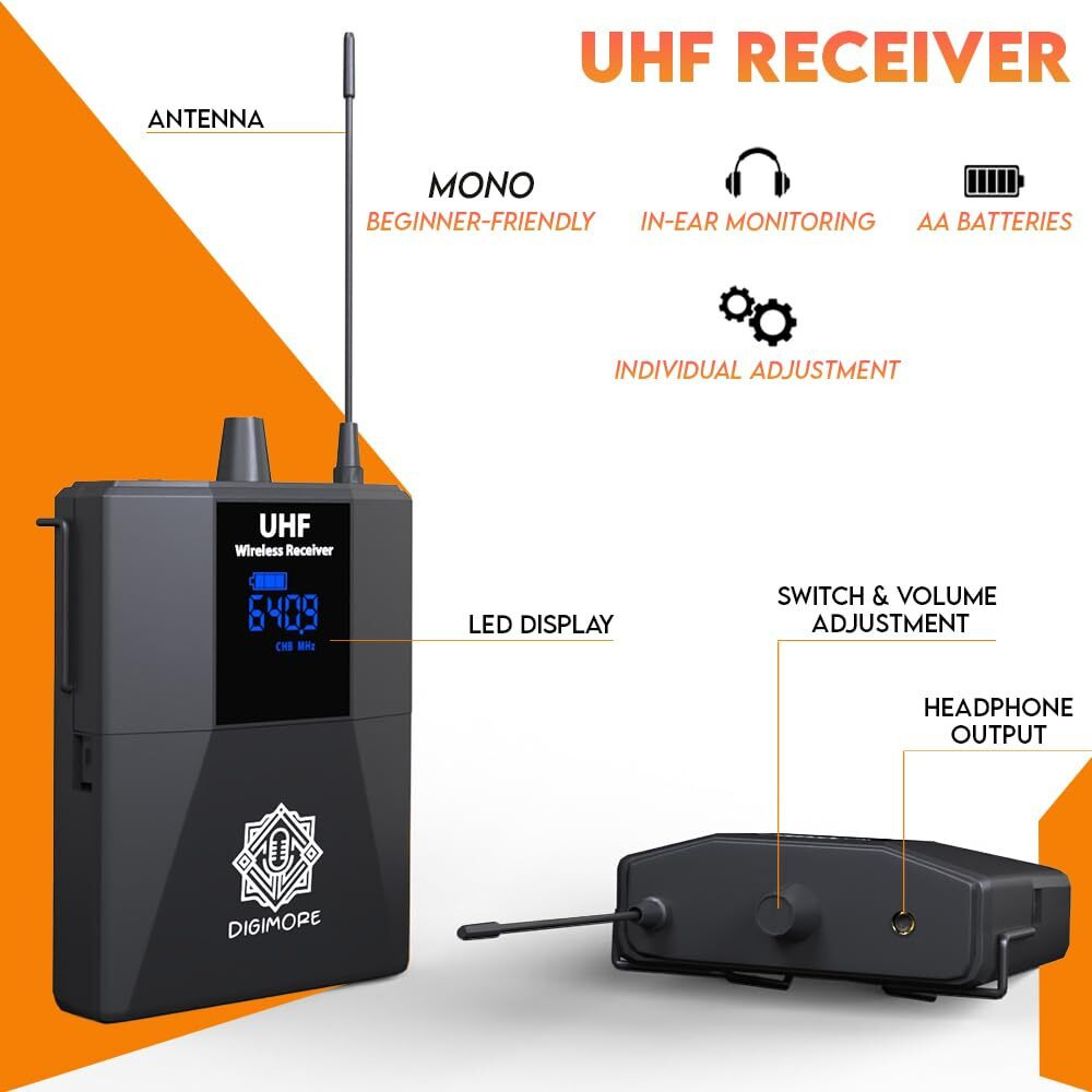 Digimore Uhf Wireless In-Ear Monitor System W 2 Receivers & Earphones | 300 Ft Range | Rack Mounts | Iem With No Noise & Crisp Monitoring | For Studio, Guitar, Band Rehearsal, Live Performance (D-820)