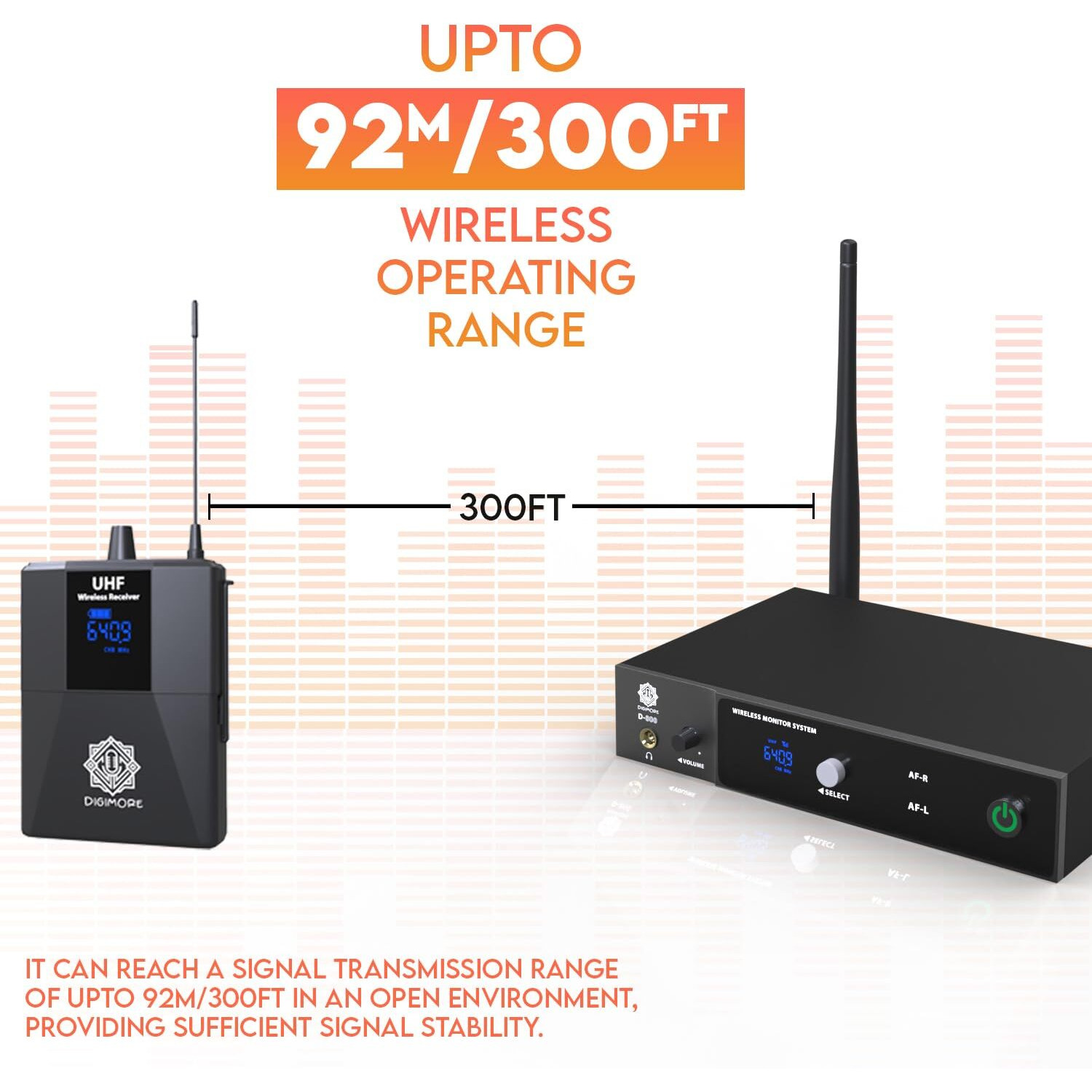 Digimore Uhf Wireless In-Ear Monitor System W 2 Receivers & Earphones | 300 Ft Range | Rack Mounts | Iem With No Noise & Crisp Monitoring | For Studio, Guitar, Band Rehearsal, Live Performance (D-820)