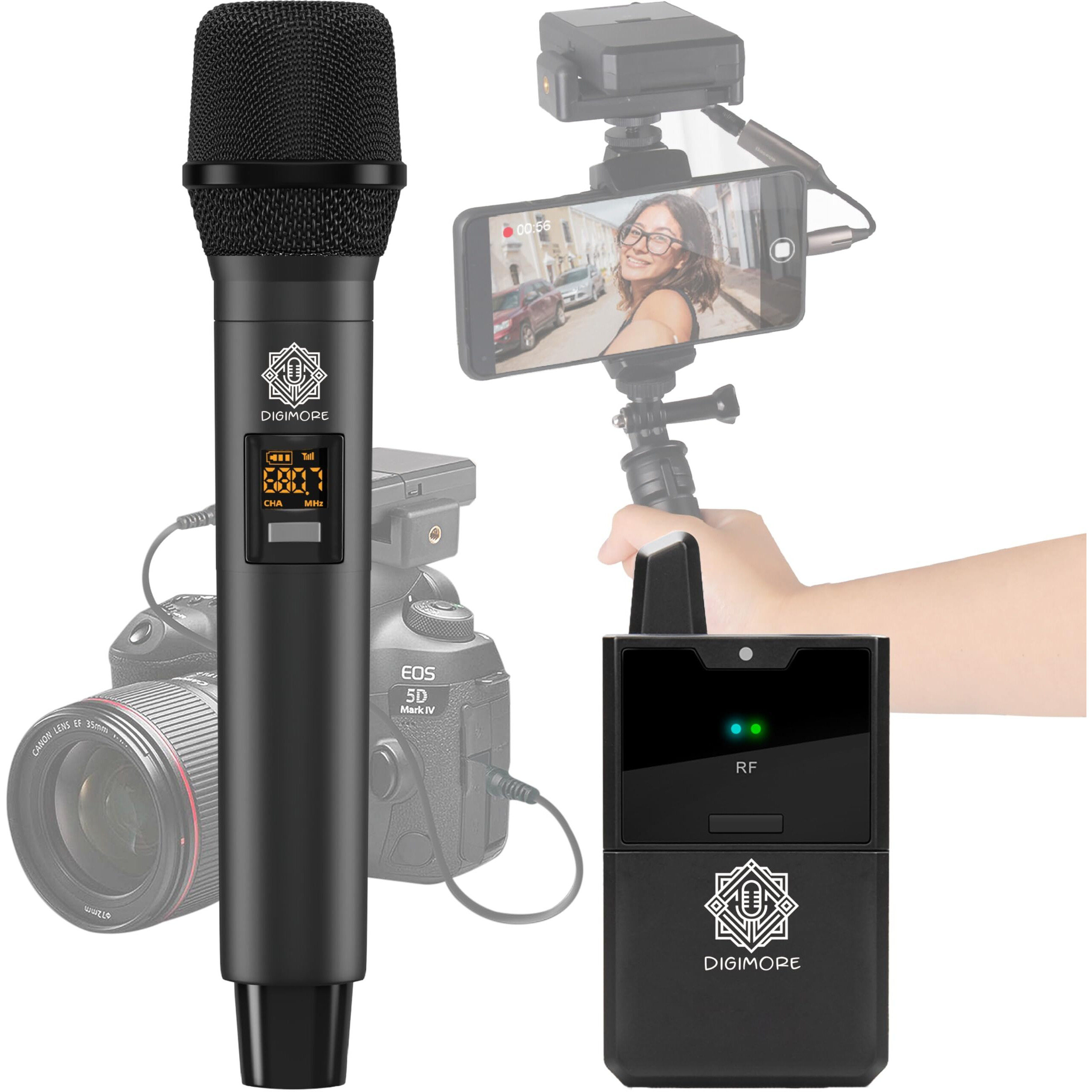 Digimore Uhf Wireless Handheld Microphone For Camera & Smartphones | 30 Channels | 324Ft Range | Cardioid Pickup | For Interviews, Vlogging, Singing & Events (D-343 H)