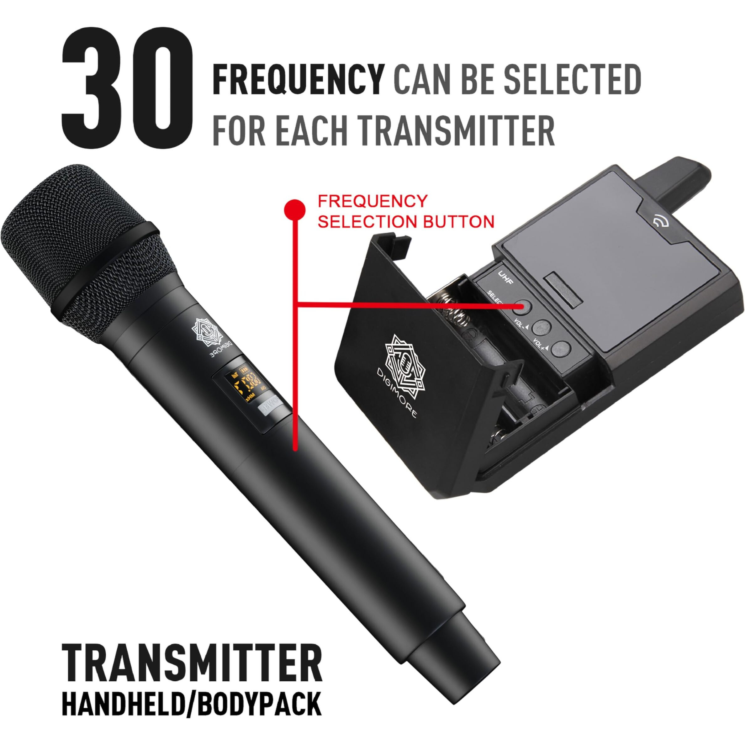 Digimore Dual Uhf Wireless Handheld Microphone For Camera & Smartphones | 30 Channels | 324Ft Range | Cardioid Pickup | For Interviews, Vlogging, Singing & Events (D-343 Hh)