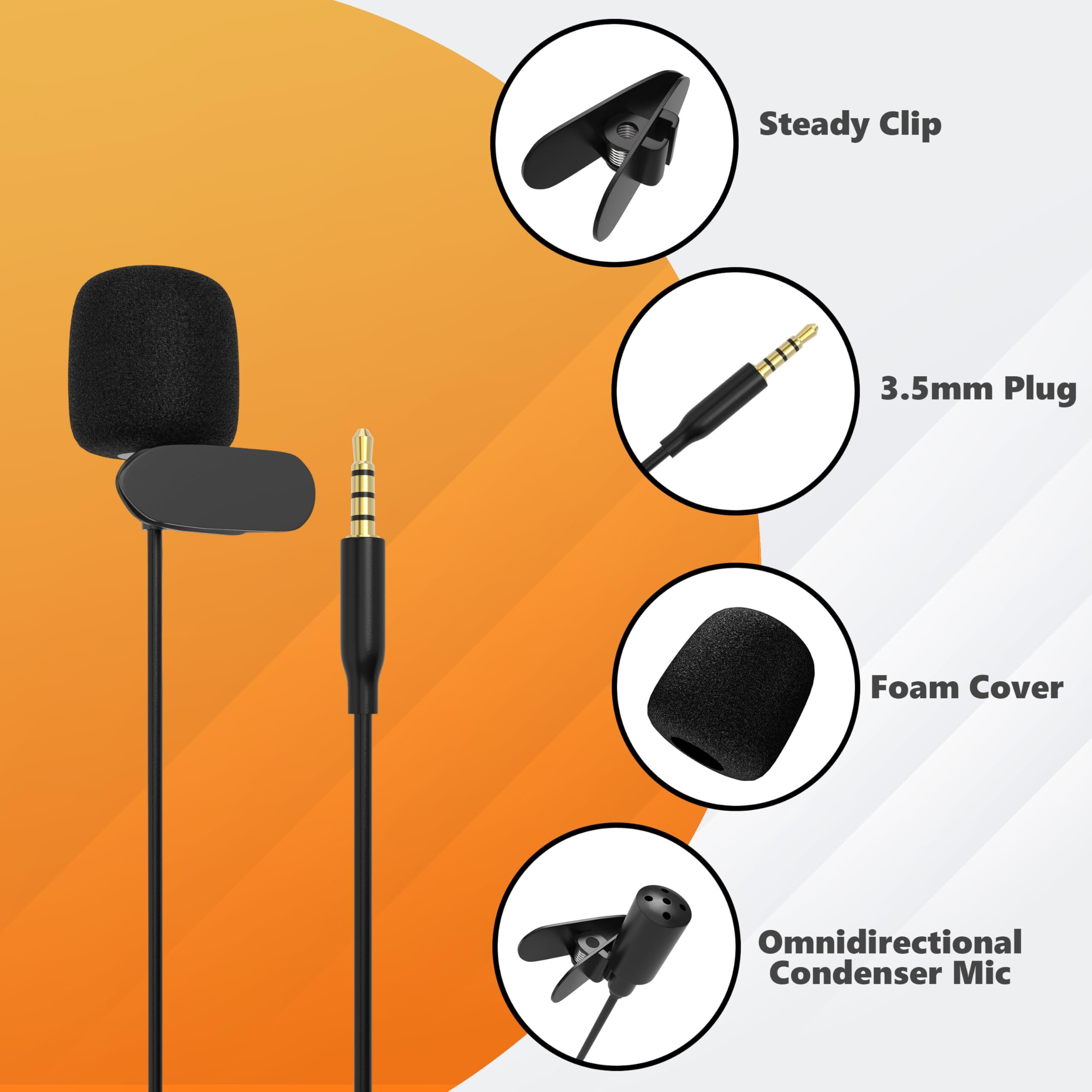 Digimore Lavalier Microphone | Omnidirectional Clip-On Mic | Noise Reduction | Two-Way Audio | For Recording, Streaming & Online Meetings (D-470 3.5Mm)