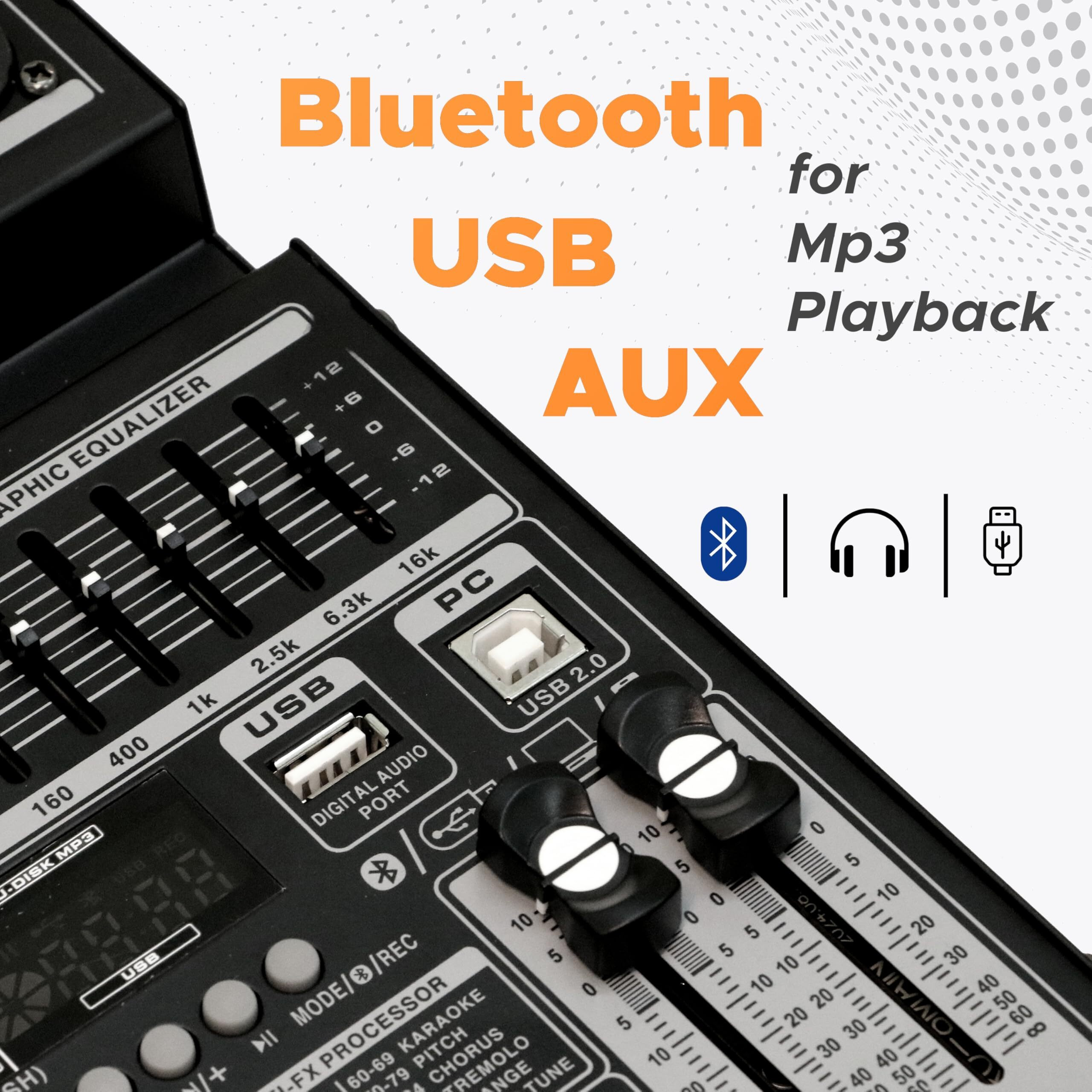 Digimore 6 Channel Audio Mixer With Interface, 32 Dsp Bluetooth Dj Mixer Reverb Effect +48V Phantom For Karaoke Studio Streaming Recording (D-246)