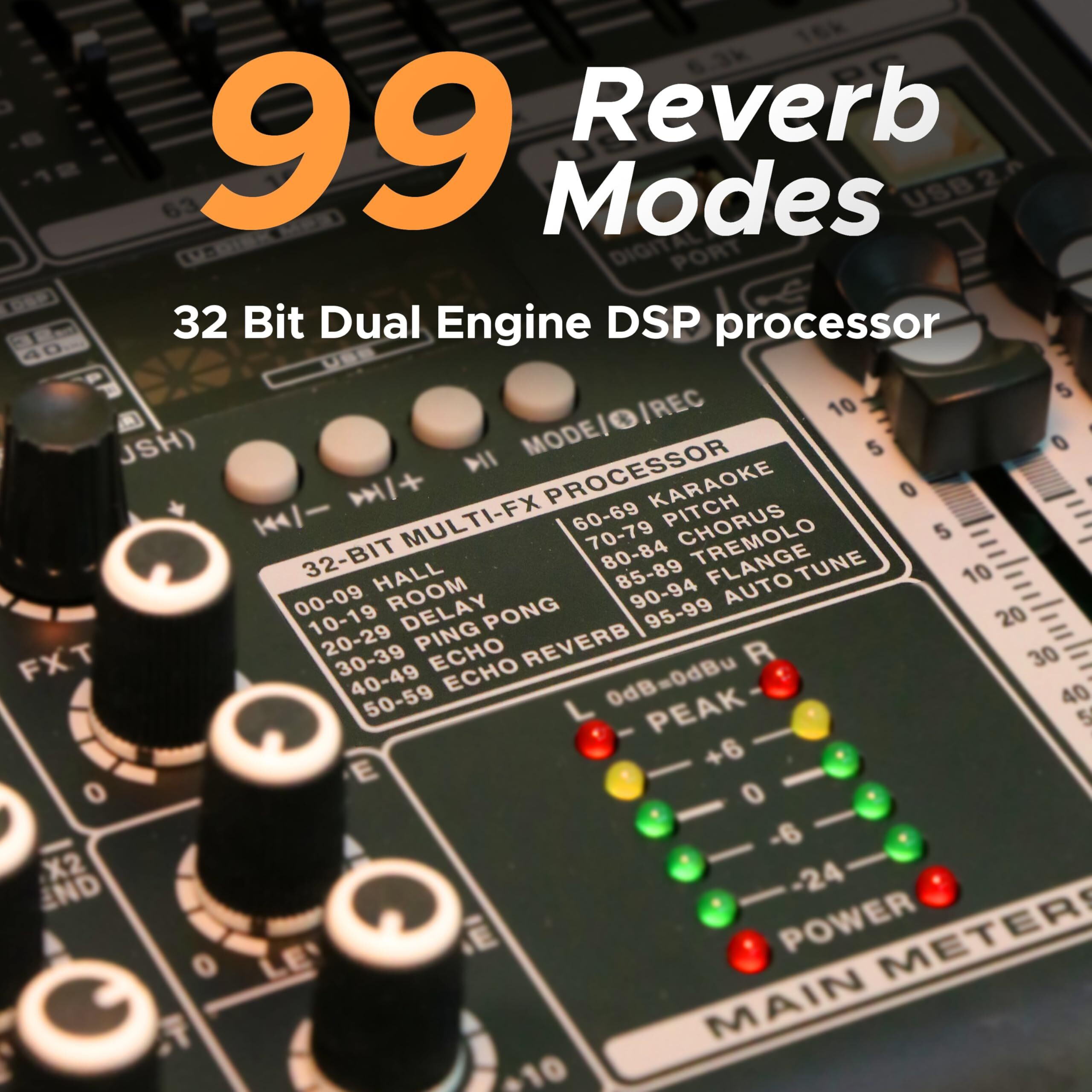 Digimore 8 Channel Mixer With Interface, 32 Dsp Dj Bluetooth Mixer Reverb Effect +48V Phantom For Karaoke Studio Streaming Recording (D-256)