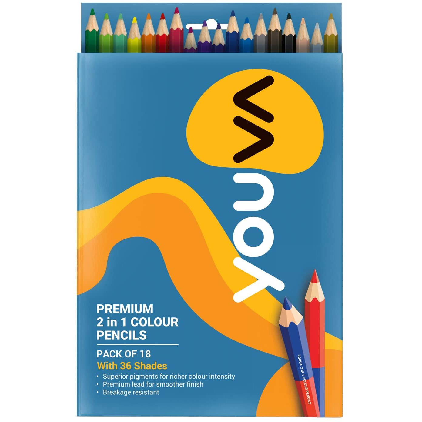 Navneet Youva | Premium 2 In 1 | Colour Pencil | Pack Of 18, Multi-Coloured, Multi