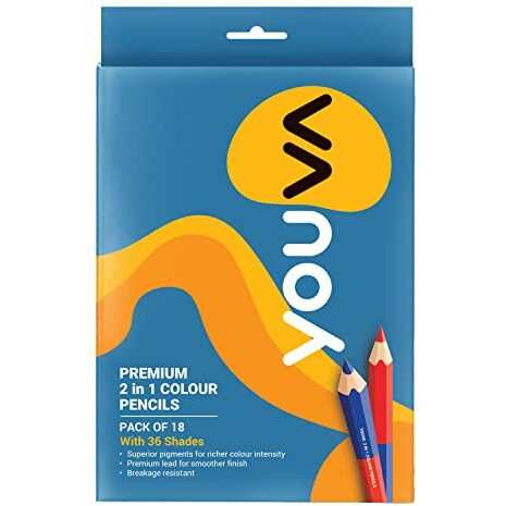 Navneet Youva | Premium 2 In 1 | Colour Pencil | Pack Of 18, Multi-Coloured, Multi