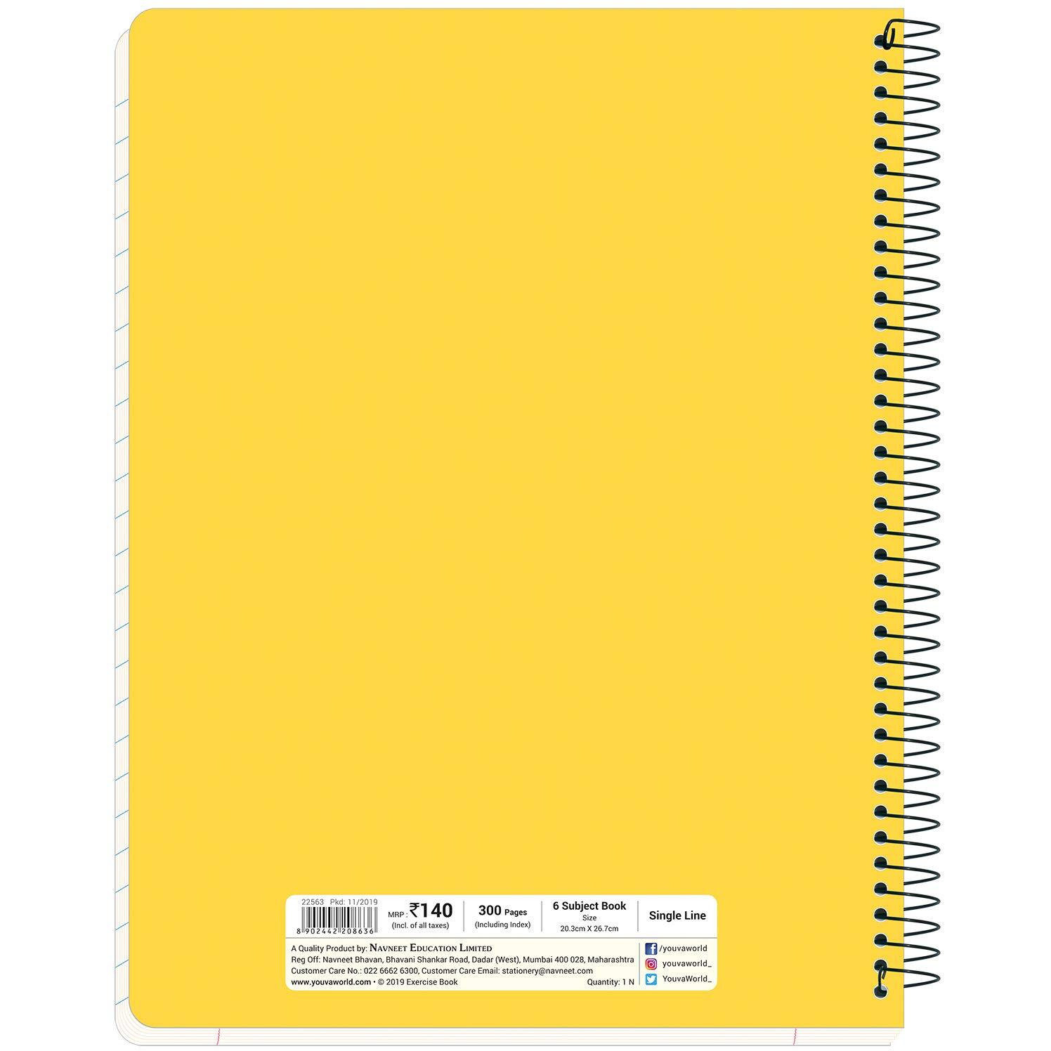 Navneet Youva | Six Subject Book Spiral | 20.3 Cm X 26.7 Cm | Single Line | 300 Pages