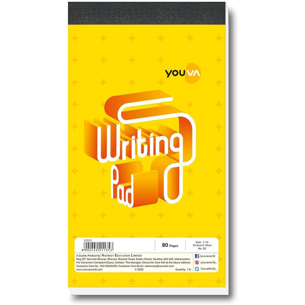 Navneet Youva | Patti Bound | Writing Pad | 10.5X19 Cm | Single Line | 80 Pages | Pack Of 5