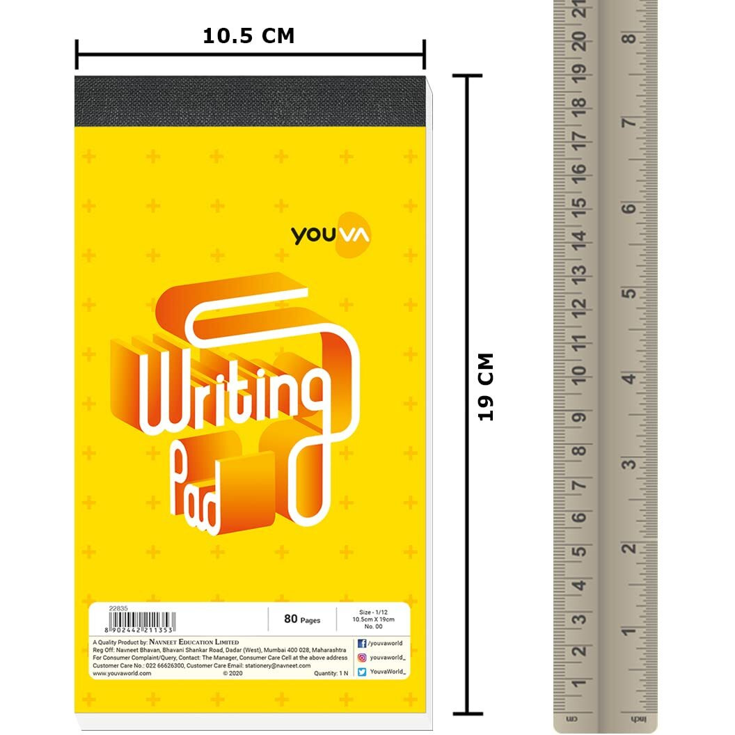 Navneet Youva | Patti Bound | Writing Pad | 10.5X19 Cm | Single Line | 80 Pages | Pack Of 5