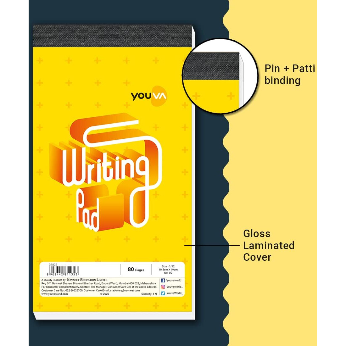 Navneet Youva | Patti Bound | Writing Pad | 10.5X19 Cm | Single Line | 80 Pages | Pack Of 5