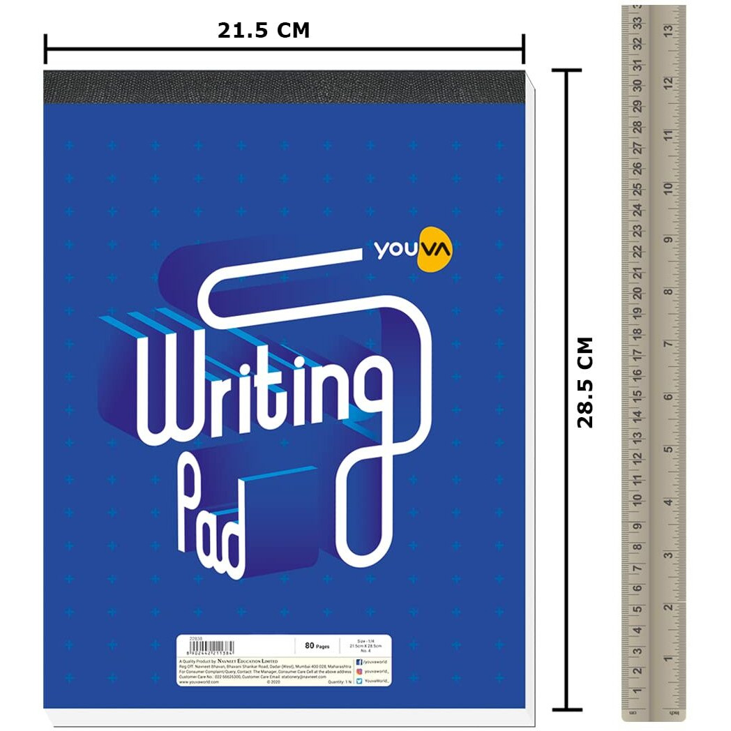 Navneet Youva | Writing Pad For Offices And Conferences | Stationery For Corporate Events | Size No. 4 | 21.5 Cm X 28.5 Cm | Single Line | 80 Pages | Pack Of 6