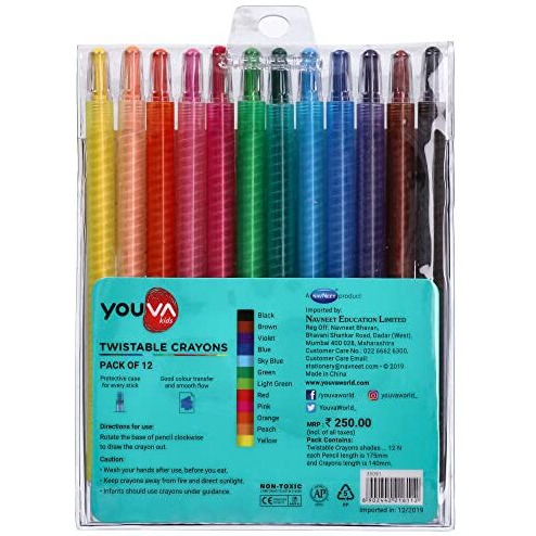 Navneet Youva | Twistable Wax Crayons | Pack Of 12| Set Of 1, Multicolored (35091)