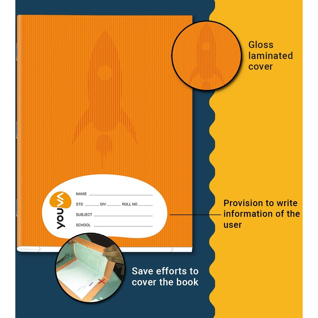 Youva Navneet Brown Cover | Soft Bound Notebook | 18 Cm X 24 Cm | Single Line | 172 Pages | Pack Of 12