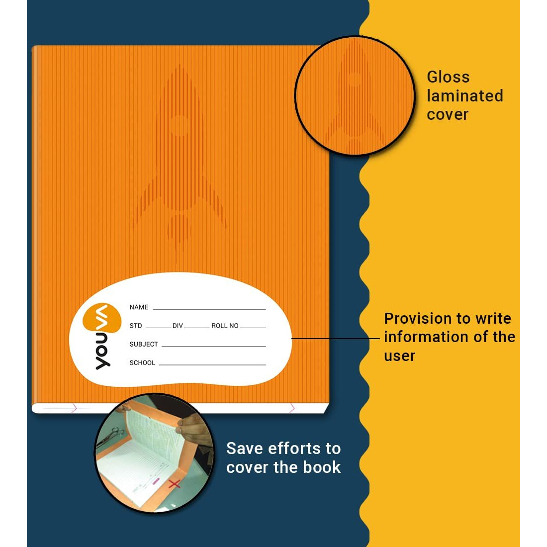 Navneet Youva | Full Bound With Hard Cover | Brown Note Book For School Students | Regular Size 15.5 Cm X 18.8 Cm | Single Line | 364 Pages | Pack Of 4