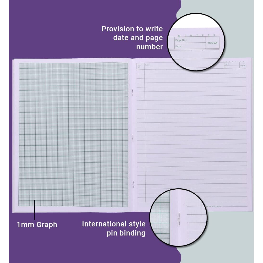 Navneet Youva | Graph Book For Students | Soft Bound | Big Size - 22 Cm X 28 Cm | 1 Side Graph (1Mm) & 1 Side Ruled | 64 Pages | Pack Of 3