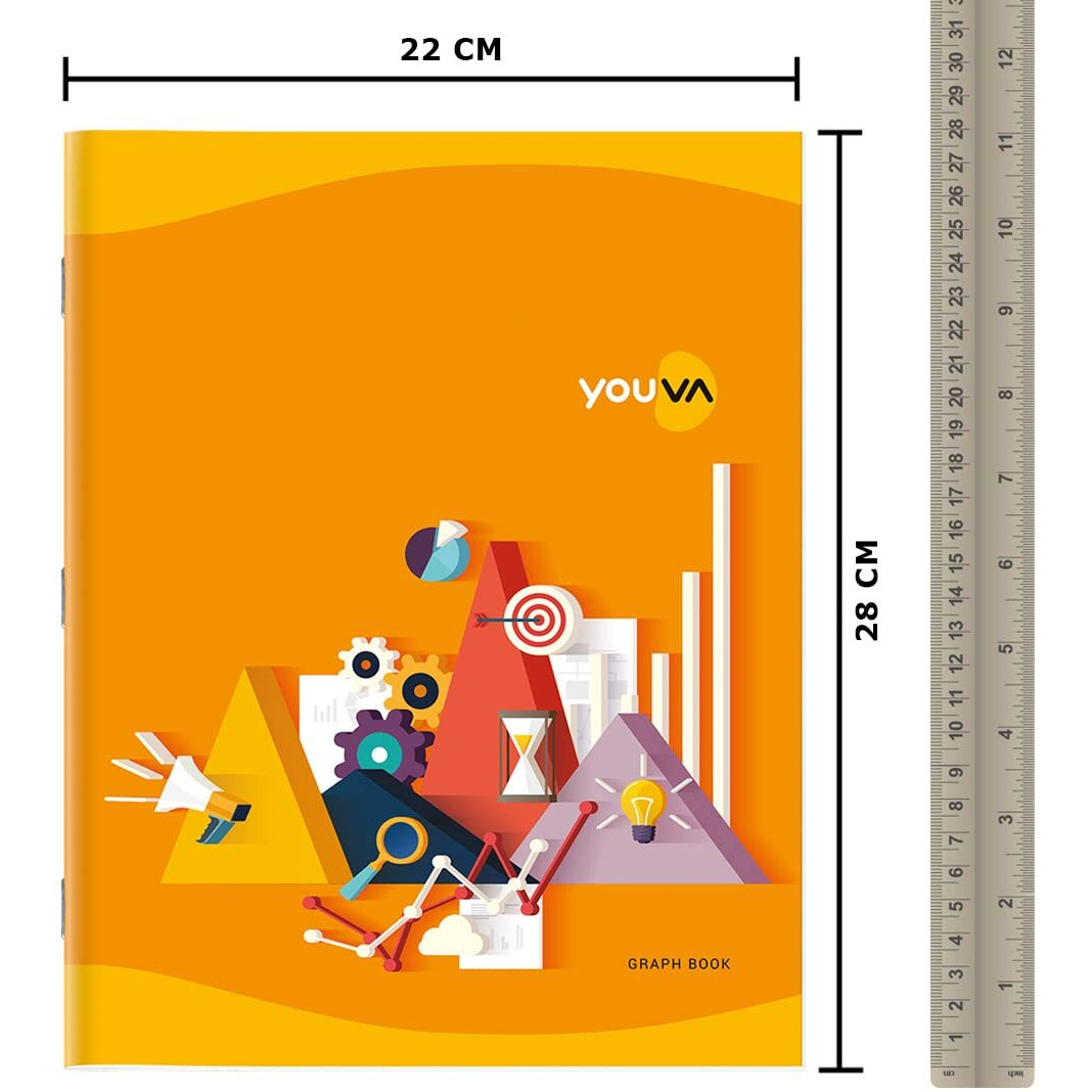 Navneet Youva Youva Graph Book For Students | Soft Bound | Big Size - 22 Cm X 28 Cm | 1 Side Graph (1Mm) & 1 Side Ruled | 96 Pages | Pack Of 3